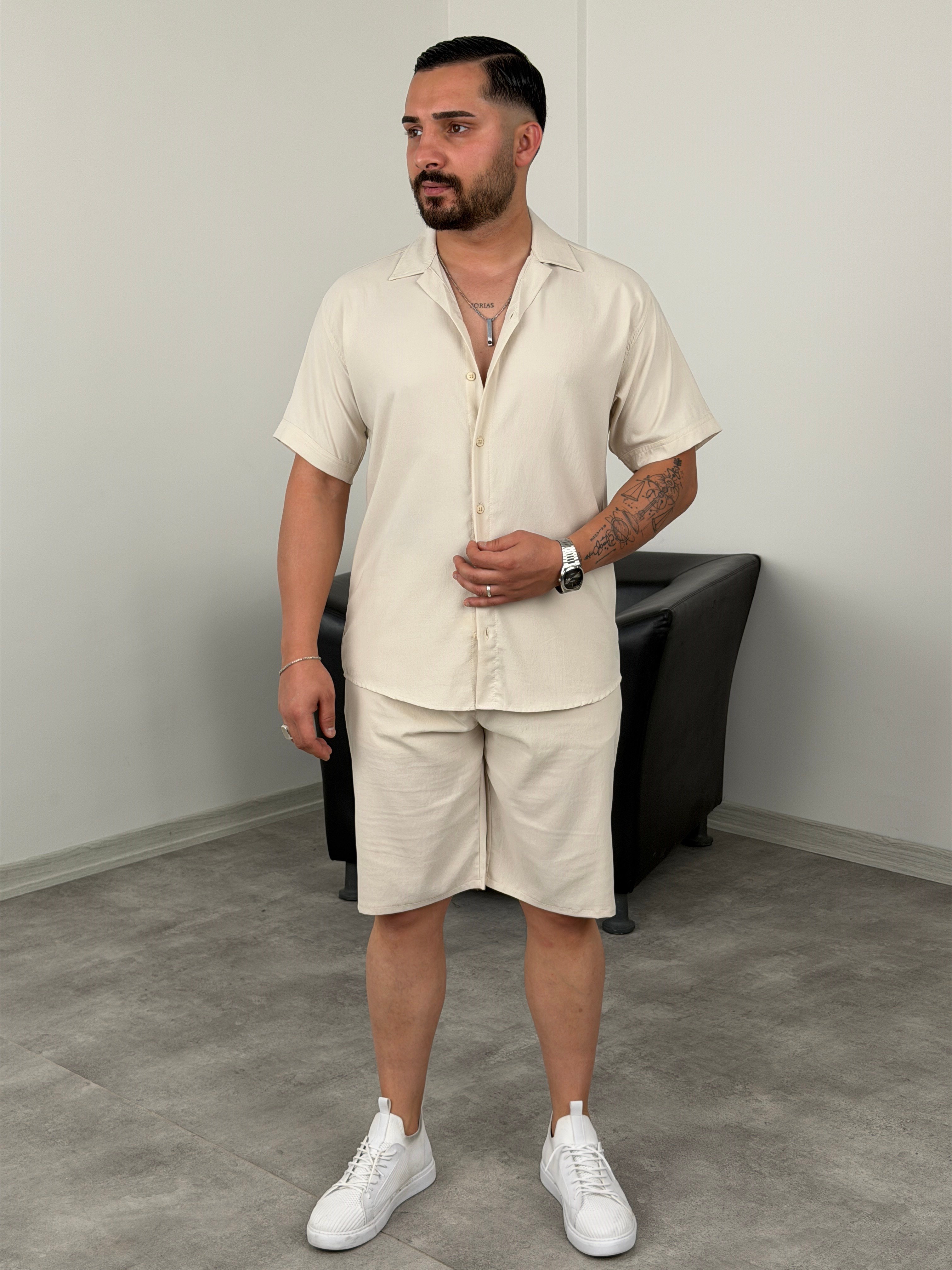 %100 MODAL İNCE  ŞORTLU TAKIM BEJ