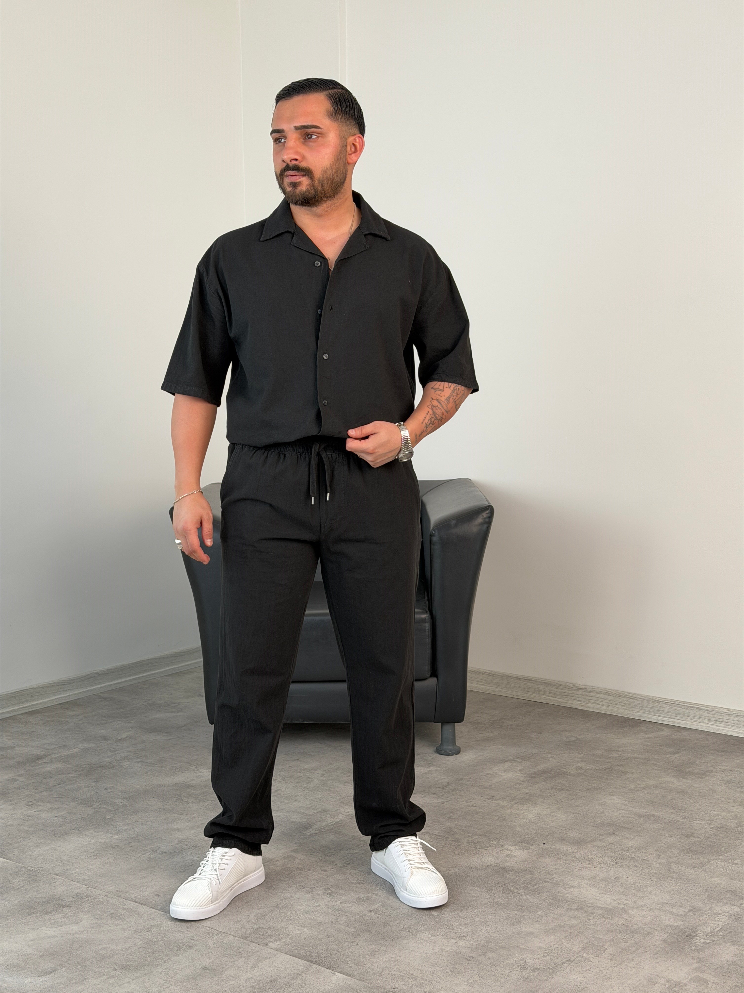 %100 PAMUK KETEN YAZLIK TAKIM SİYAH