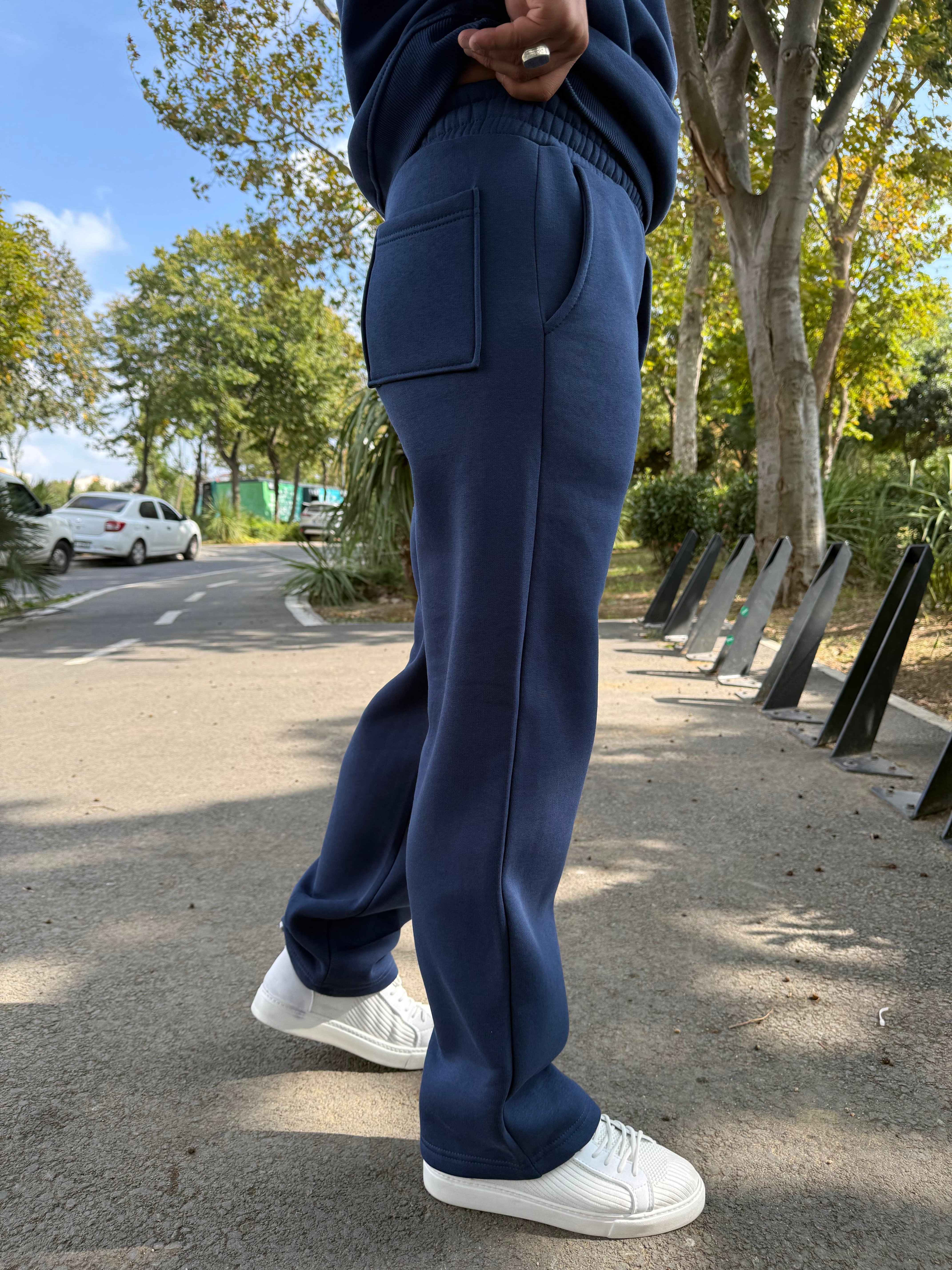 3 İPLİK ŞARDONLU BAGGY KALIP PANTOLON LACİVERT