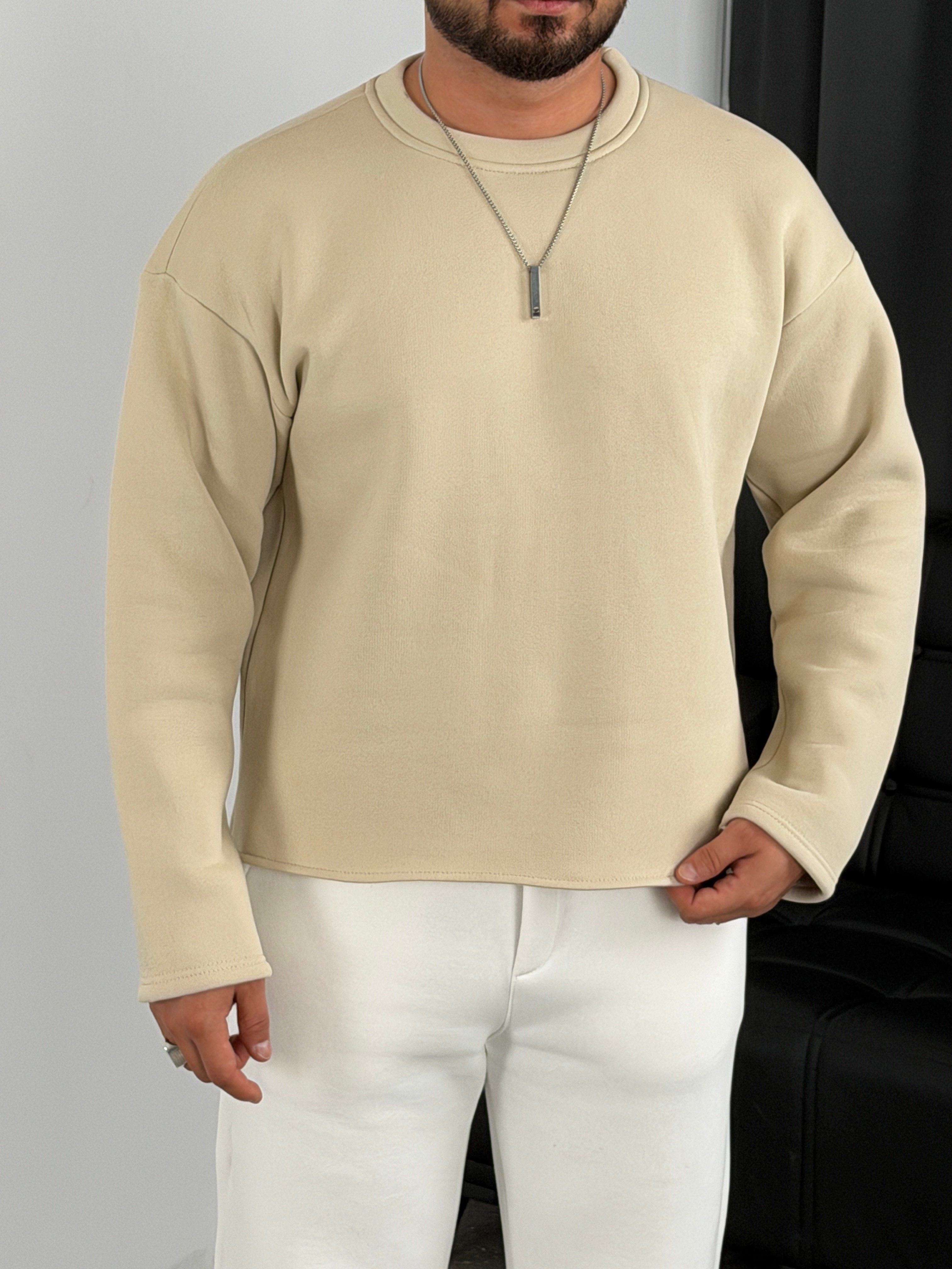 3 İplik Şardonlu Boxy Kalıp Sweatshirt Bej