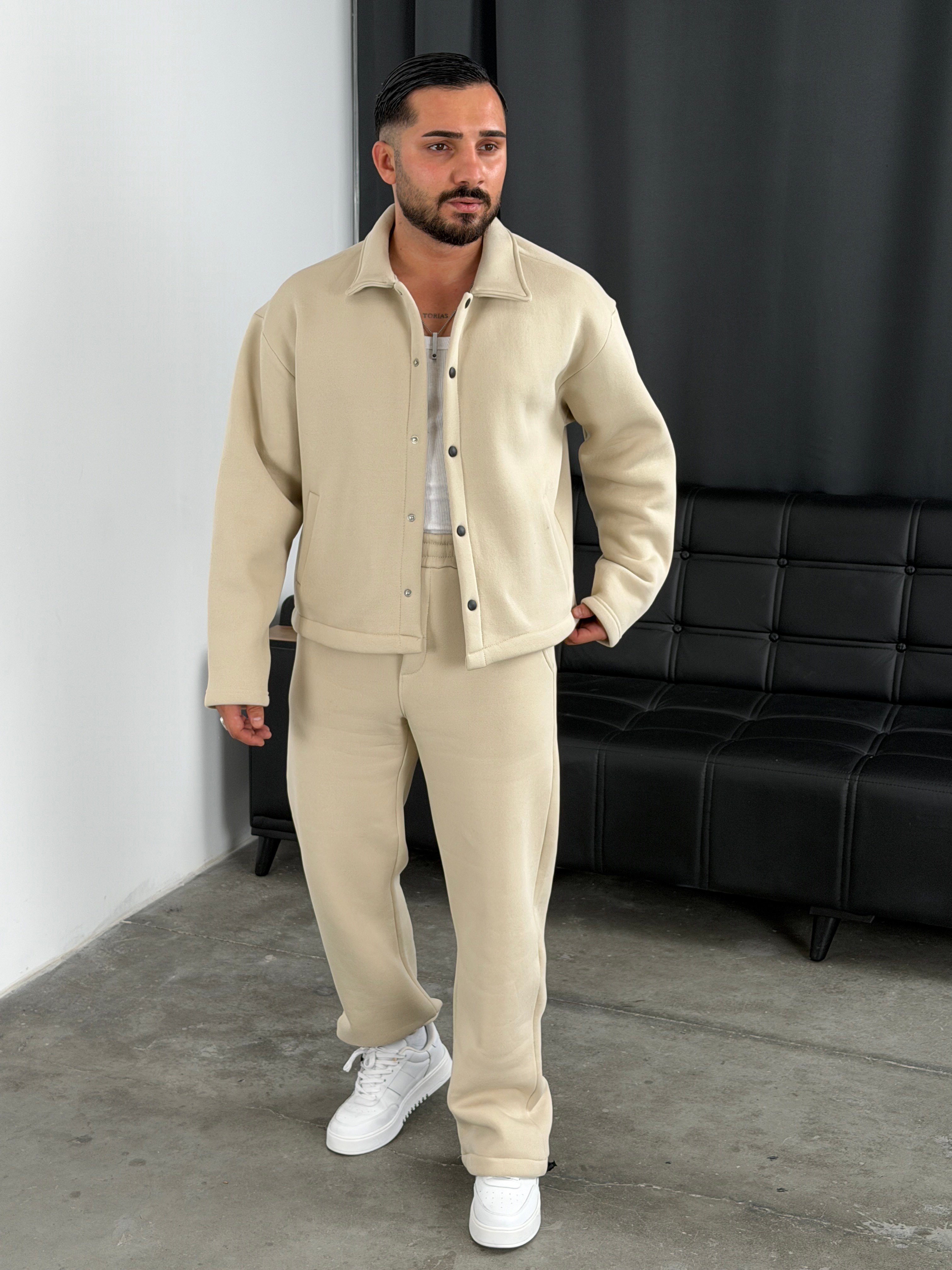 3 İplik Şardonlu Boxy Kalıp Vip Takım Bej