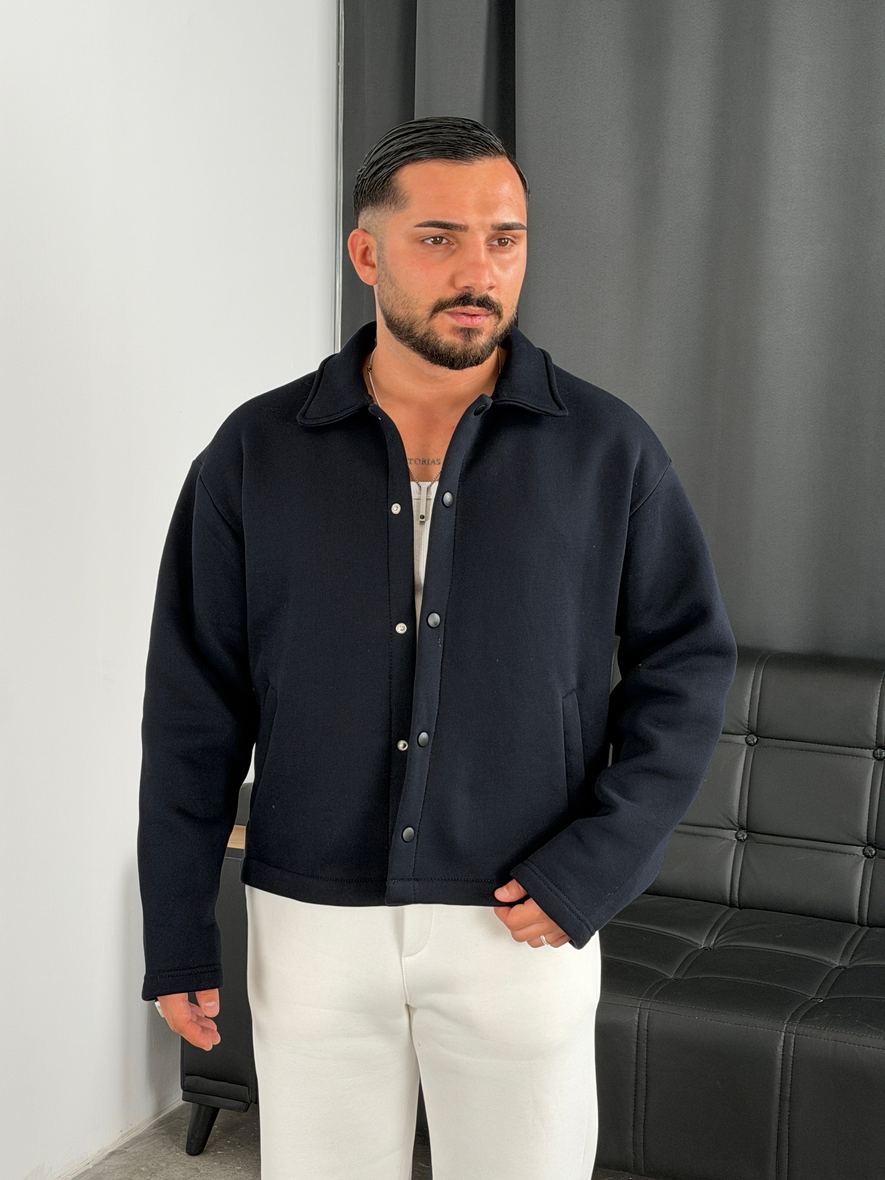 3 İplik Şardonlu Boxy Premium Ceket Lacivert