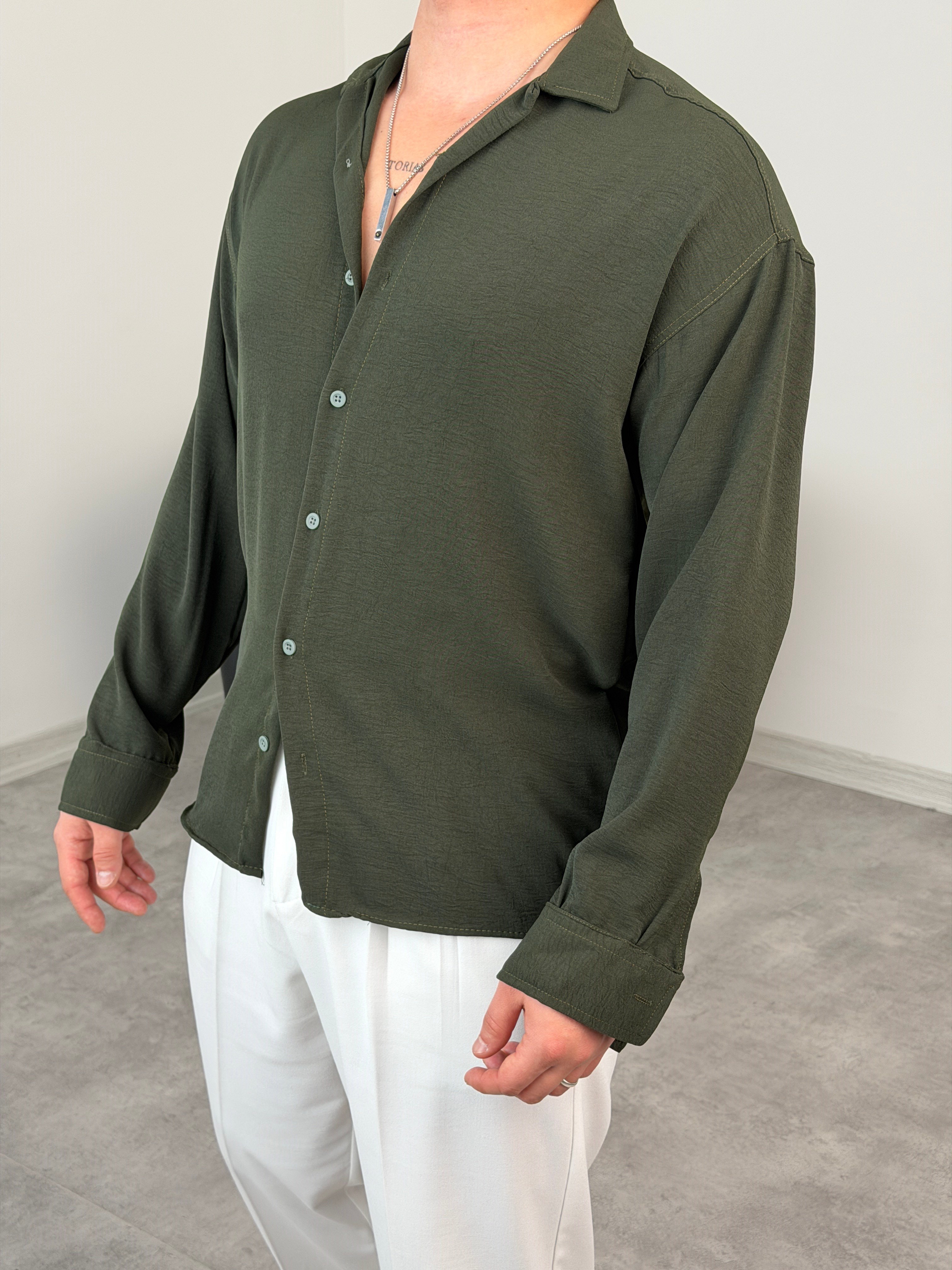 AEROBİN KUMAŞ UZUNKOL PREMİUM GÖMLEK HAKİ YEŞİL