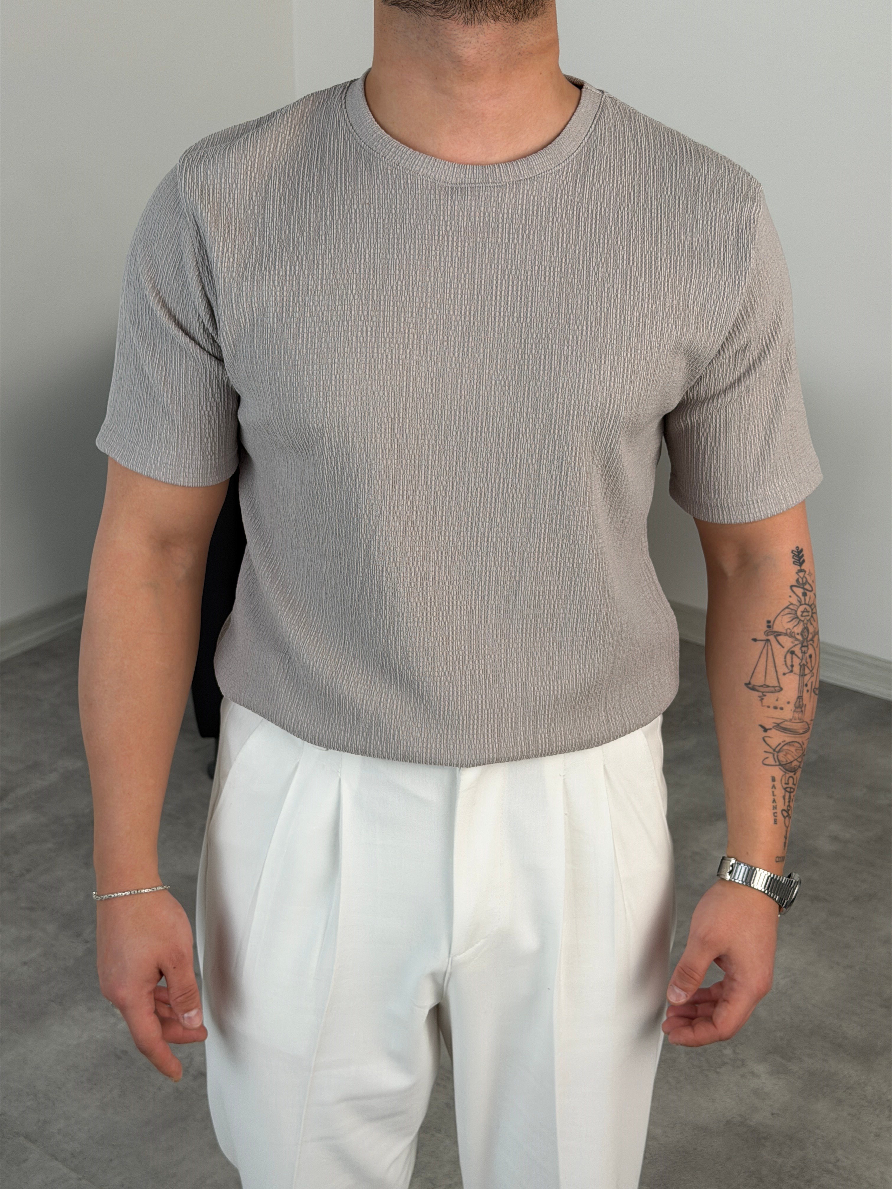 BASİC ÖRME BÜRÜMCÜK TİŞÖRT GRİ