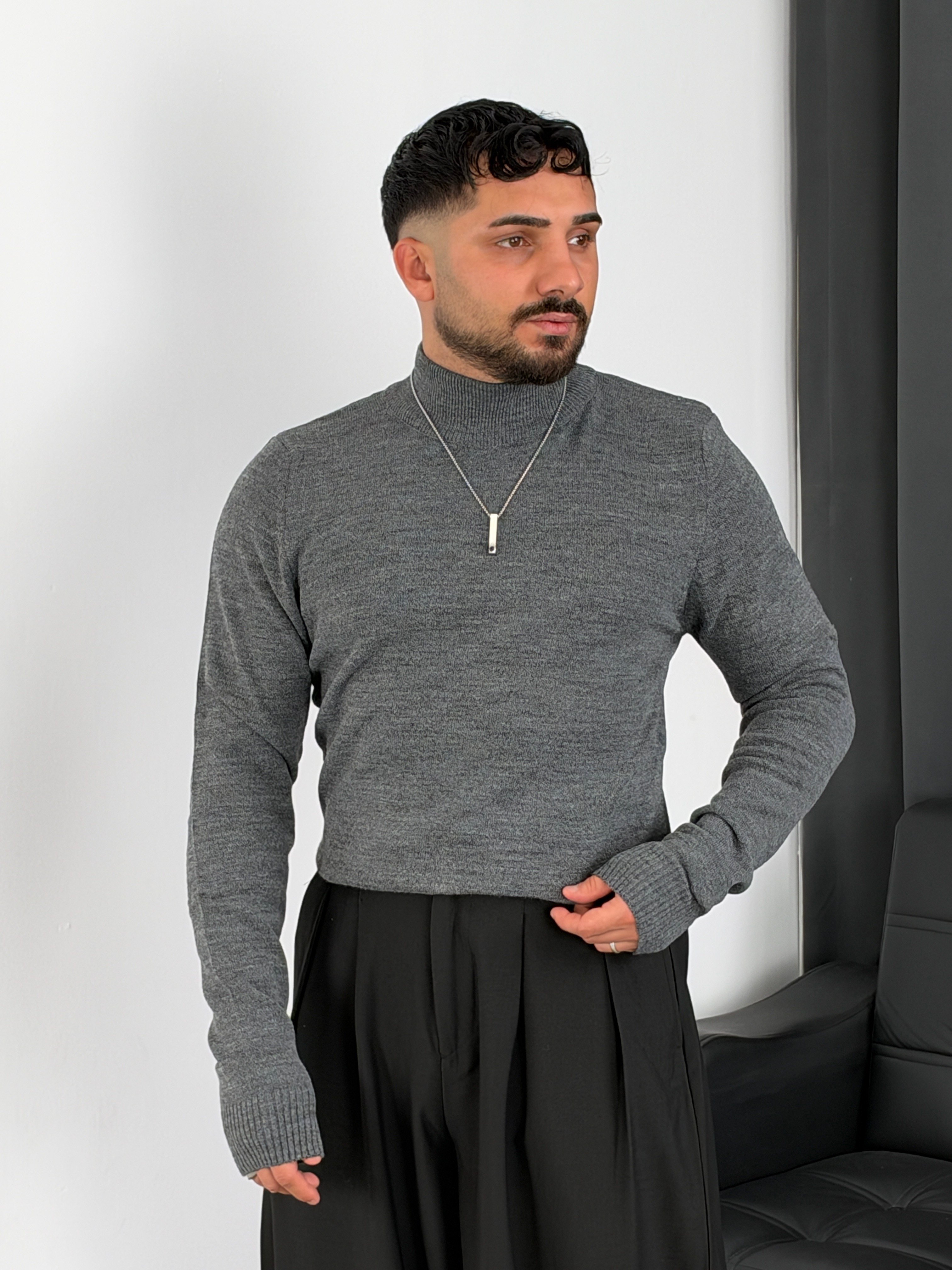 Basic Triko Balıkçı Yaka Sweatshirt Antrasit