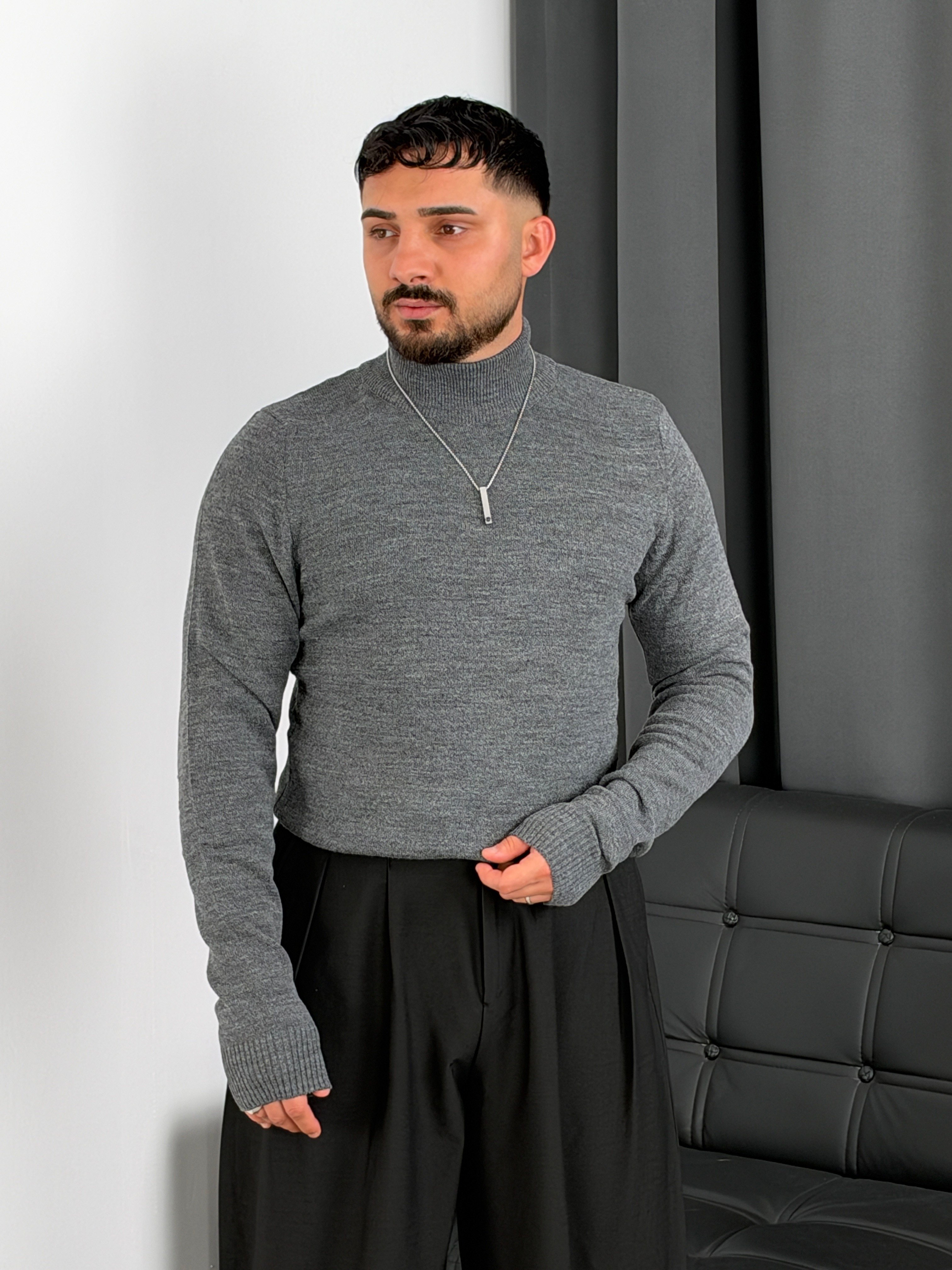 Basic Triko Balıkçı Yaka Sweatshirt Antrasit