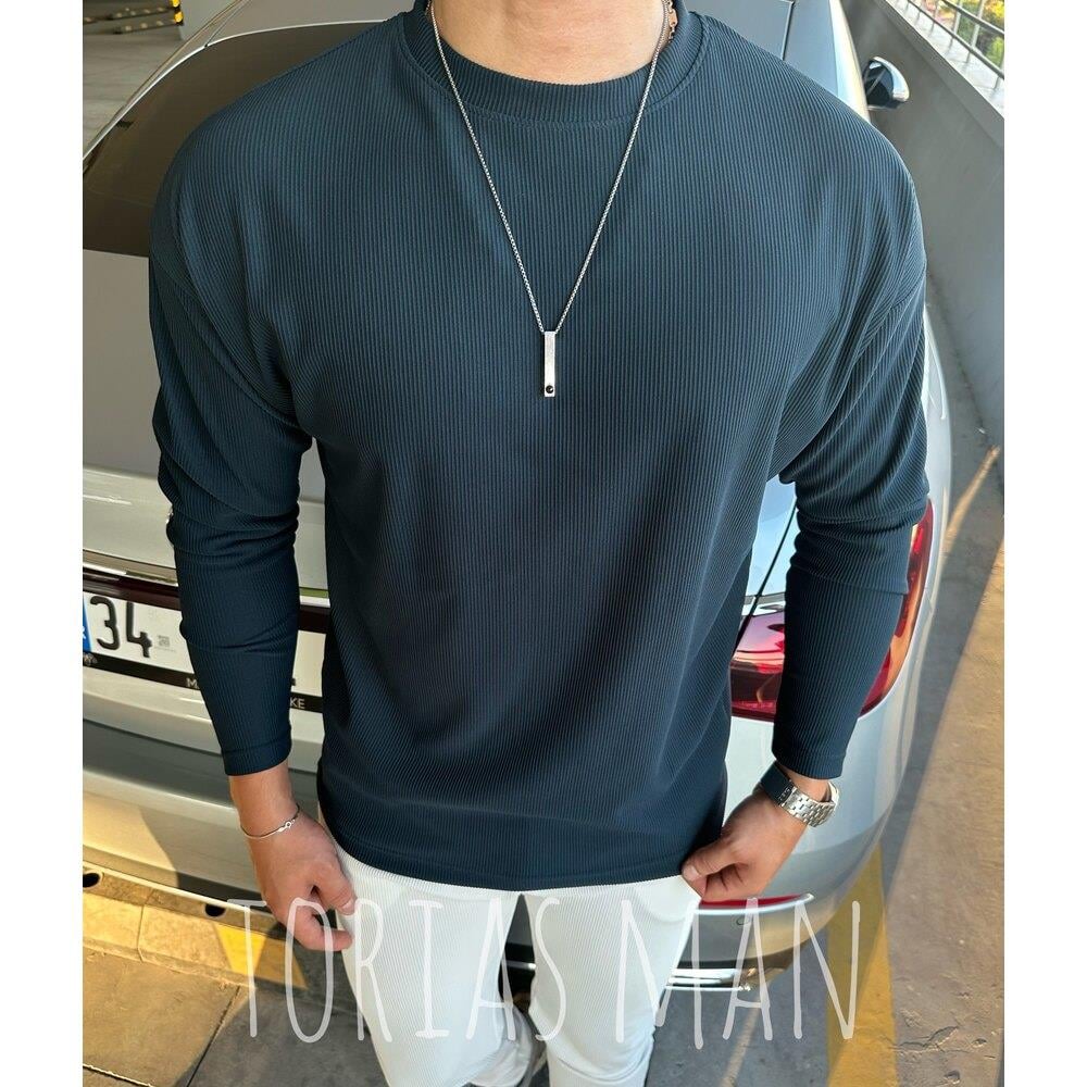 BİSİKLET YAKA FİTİLLİ SWEATSHİRT