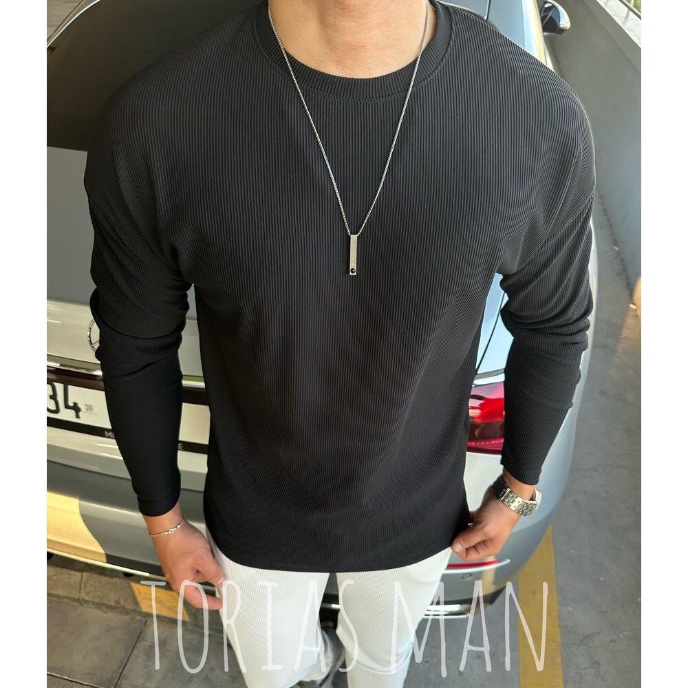 BİSİKLET YAKA FİTİLLİ SWEATSHİRT