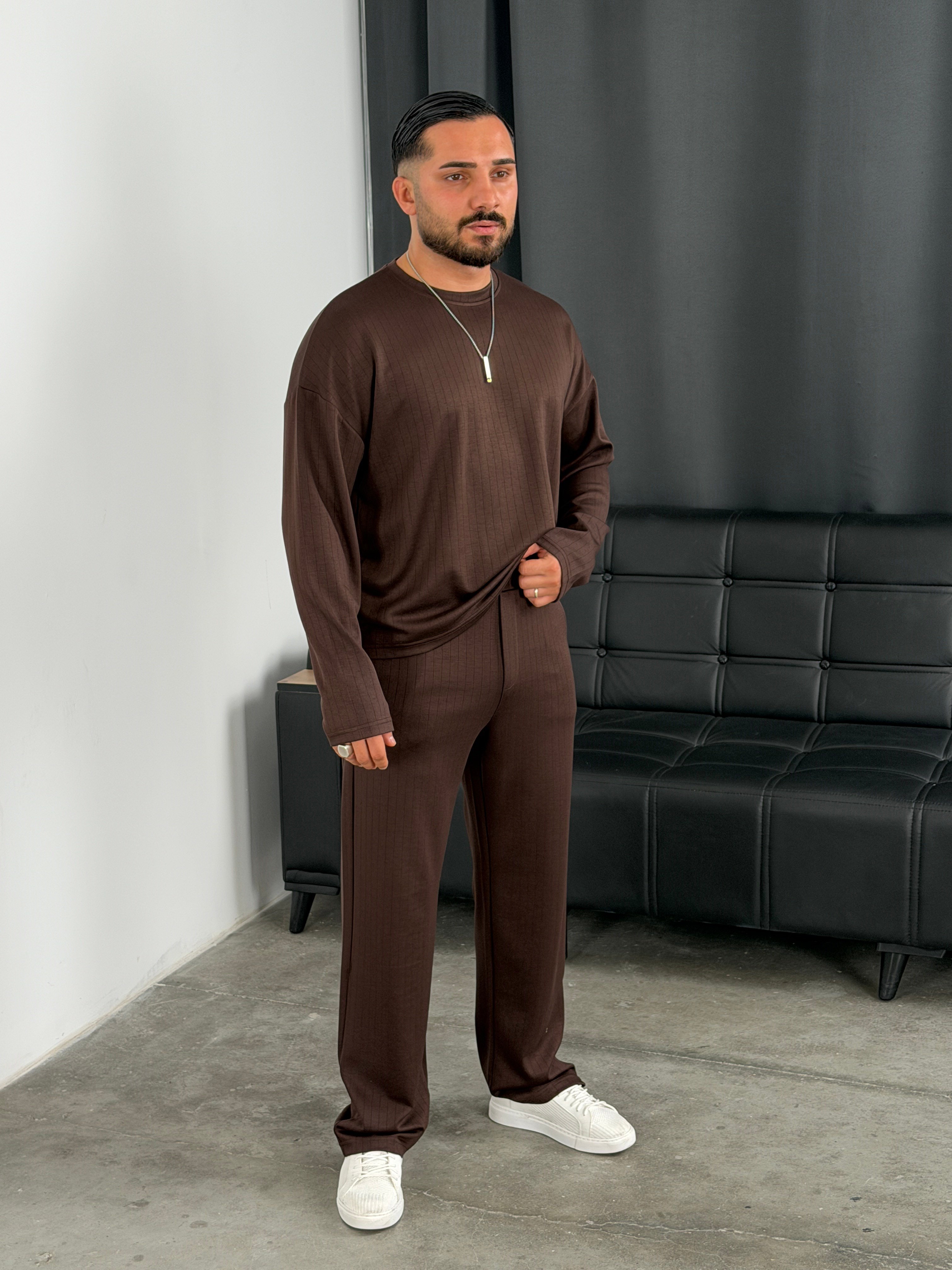Boxy Kalıp Uzunkol Modal Takım Acı Kahve