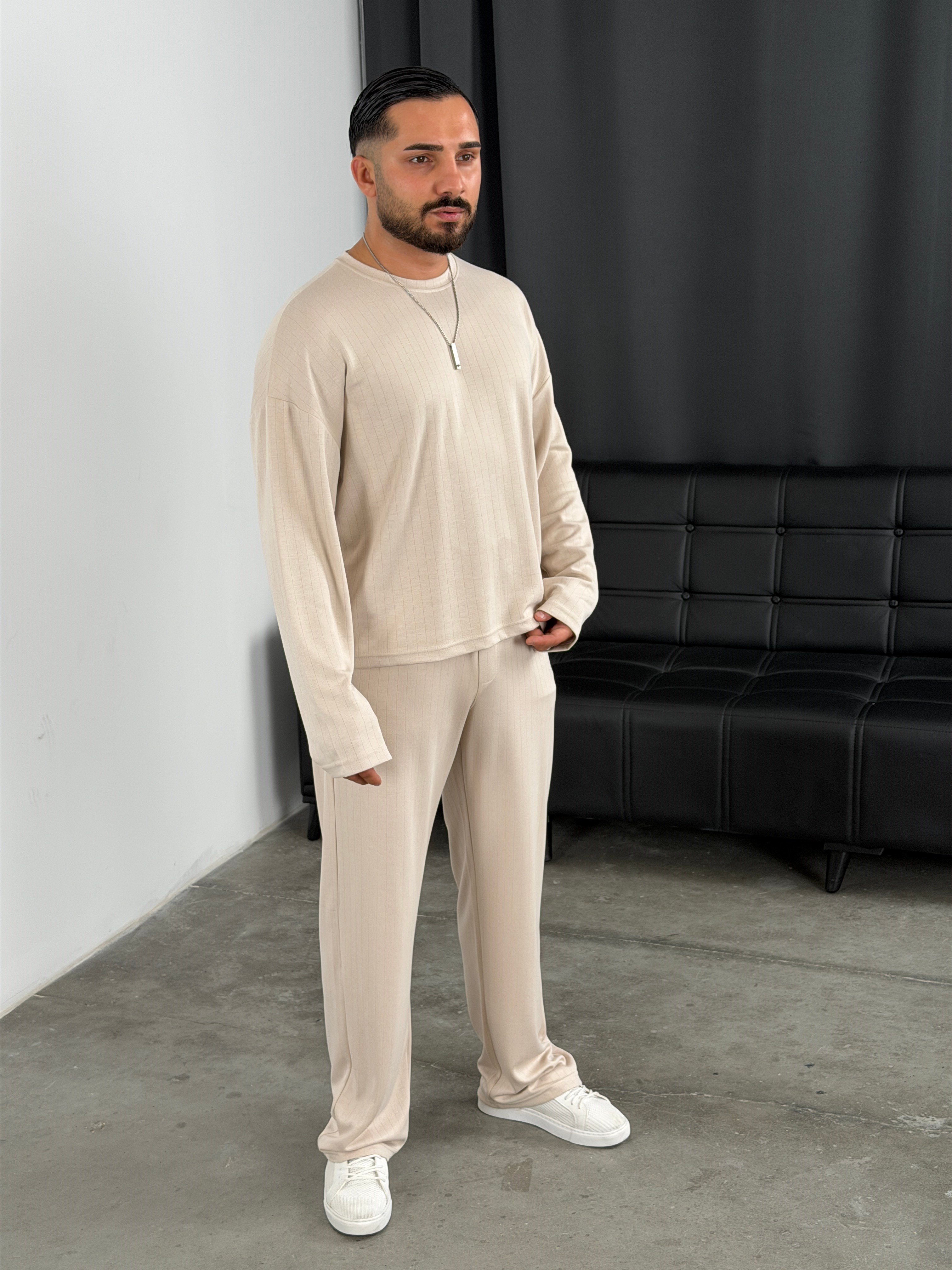 Boxy Kalıp Uzunkol Modal Takım Bej