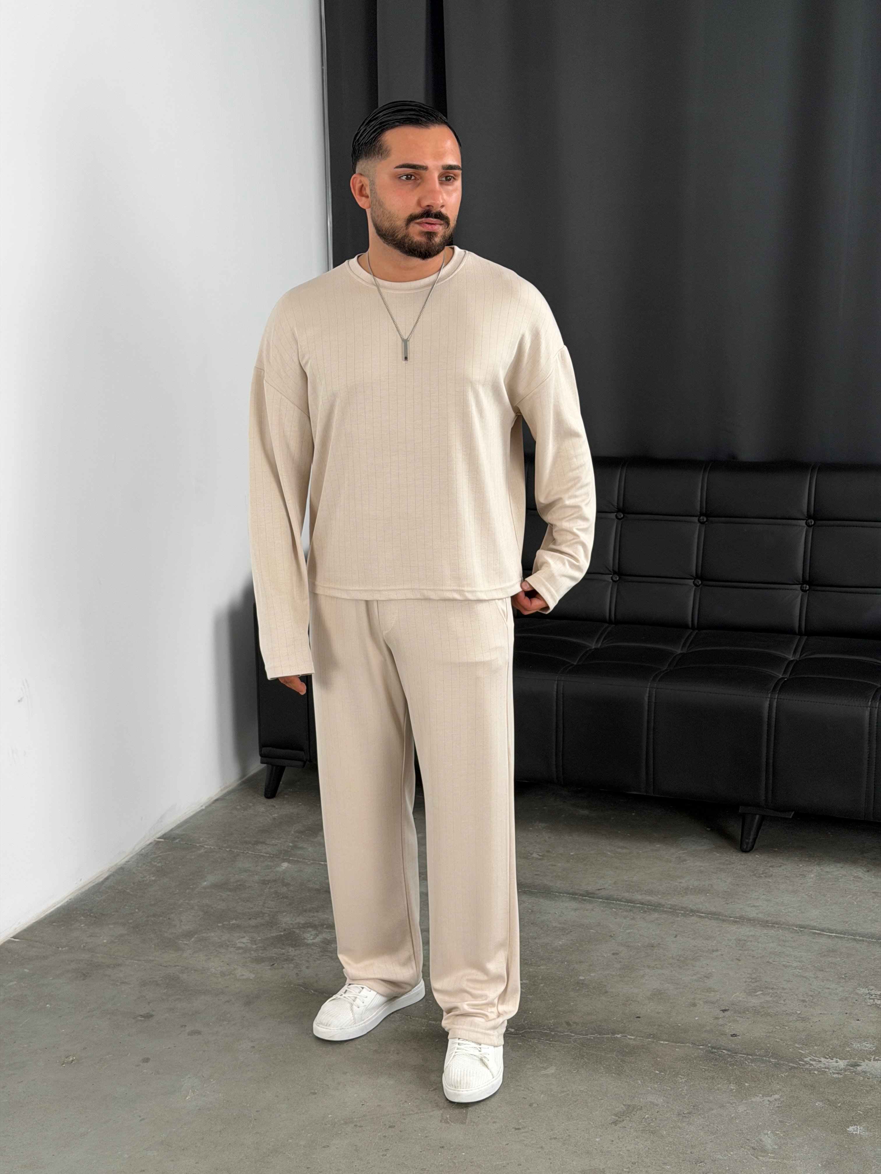 Boxy Kalıp Uzunkol Modal Takım Bej