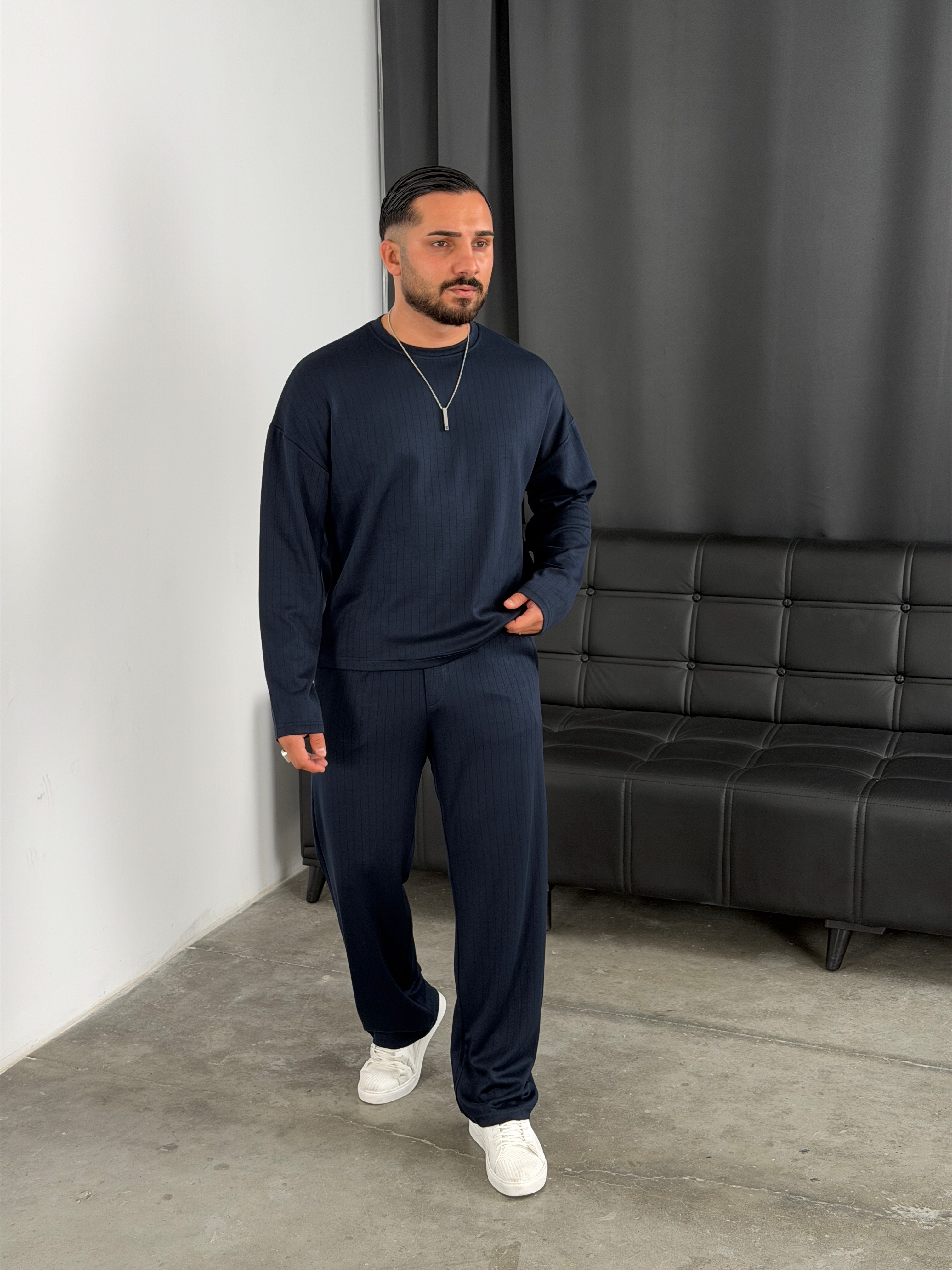 Boxy Kalıp Uzunkol Modal Takım Lacivert