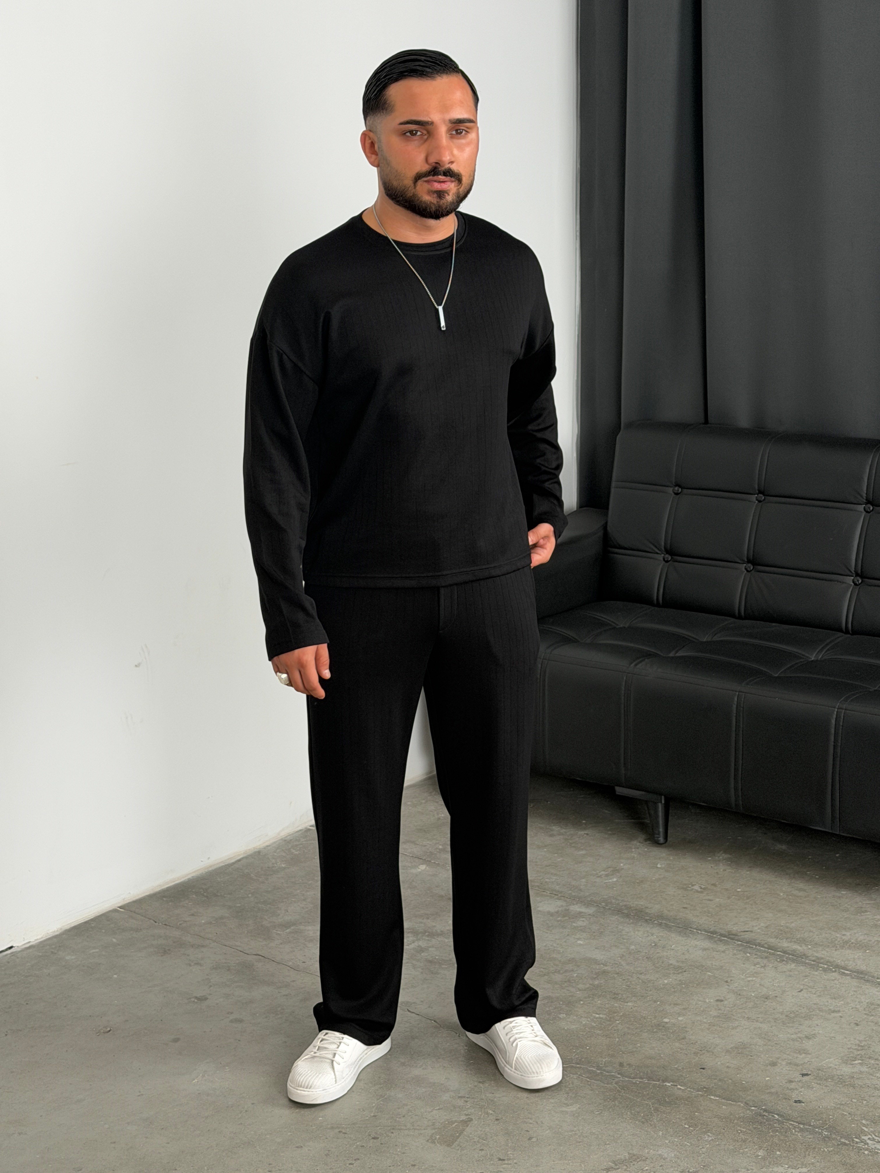 Boxy Kalıp Uzunkol Modal Takım Siyah