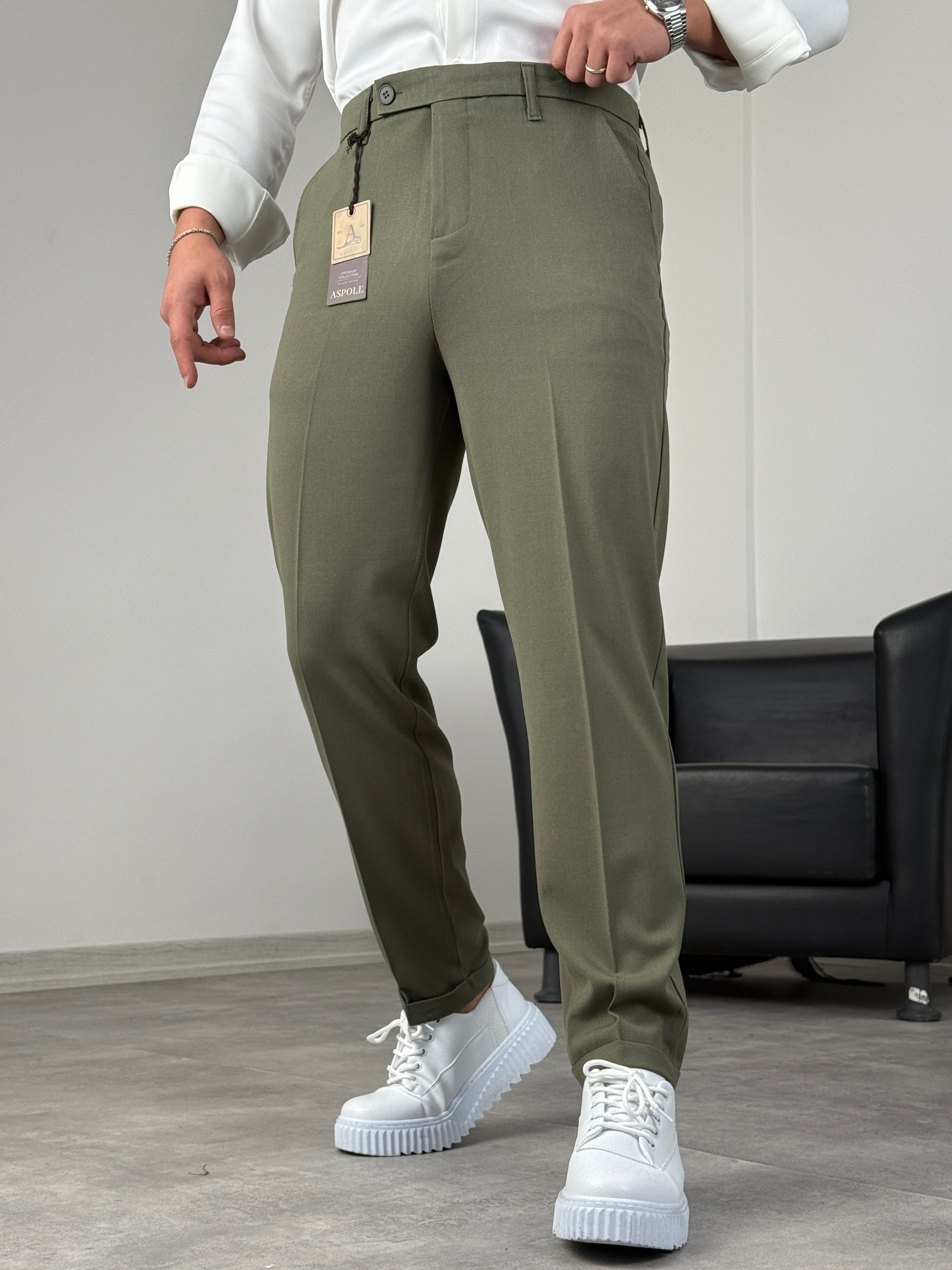 BOYFİREND KALIP DUBLE PAÇA DİLLİ KUMAŞ PANTOLON ÇAĞLA YEŞİLİ