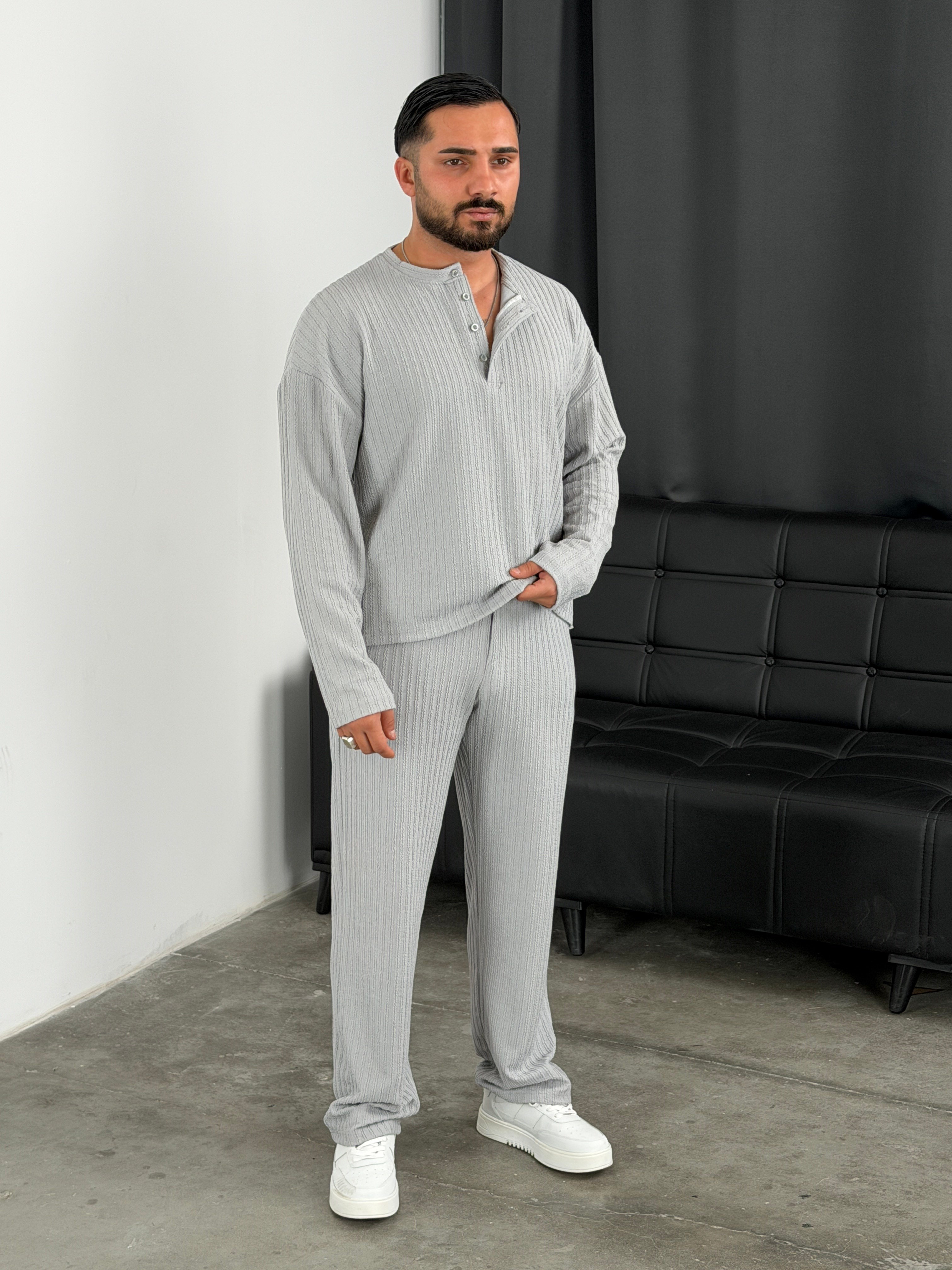 Burgu Desen Henley Model Takım Gri