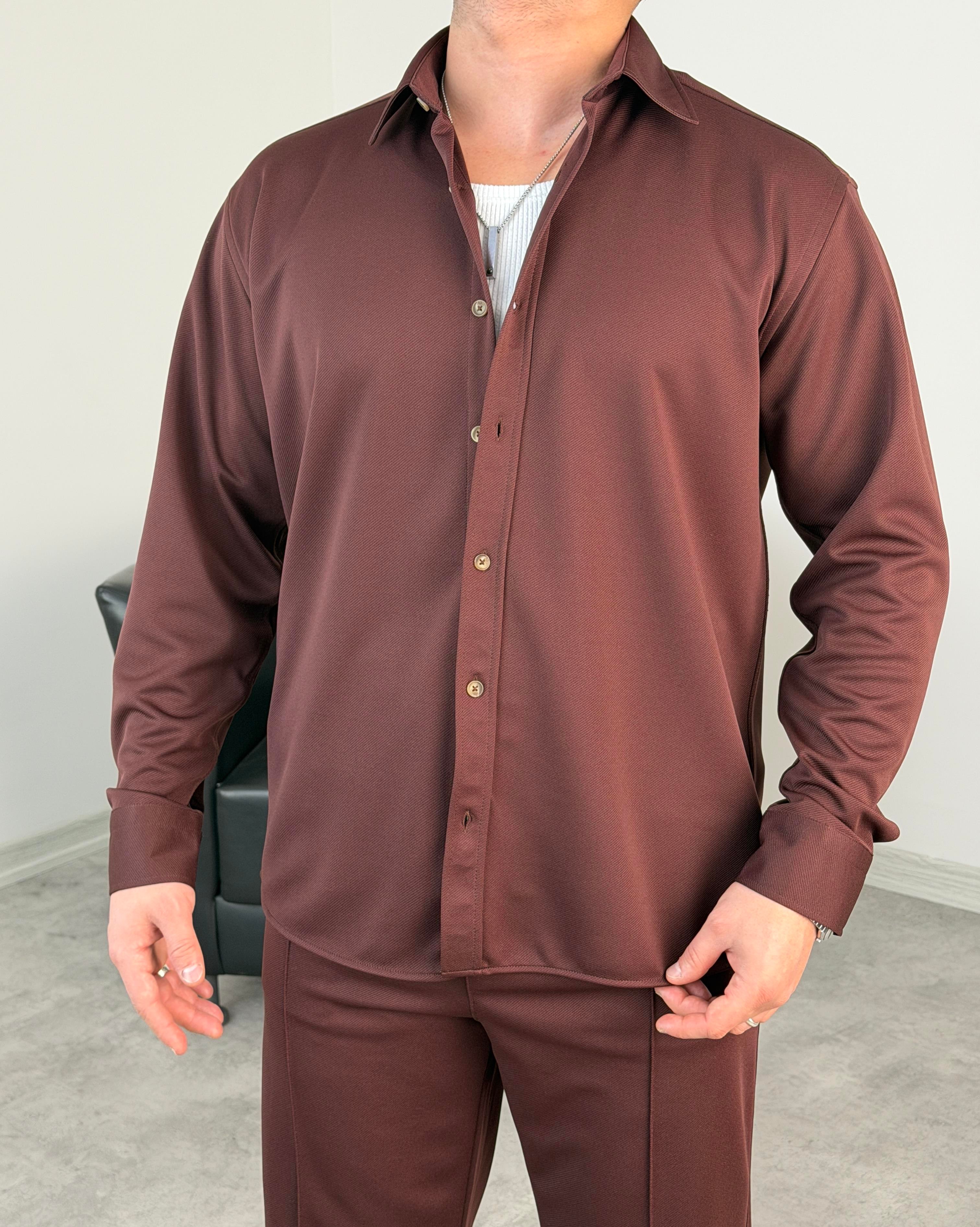 ÇIMA DETALI PREMİUM ÖRME TAKIM ACI KAHVE