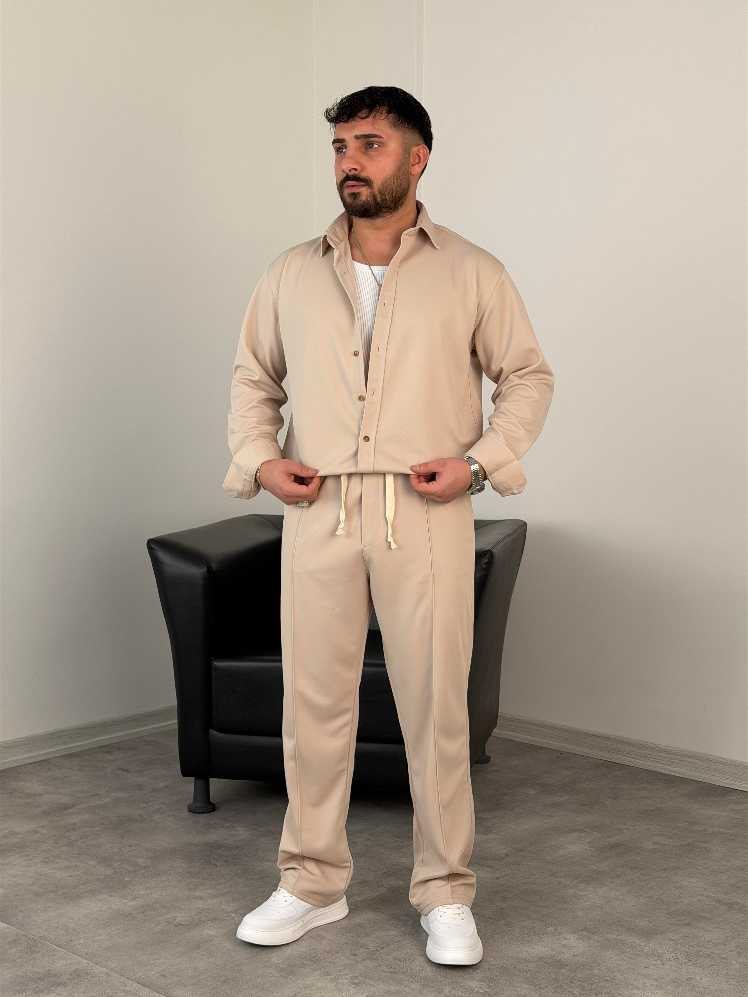 ÇIMA DETALI PREMİUM ÖRME TAKIM BEJ