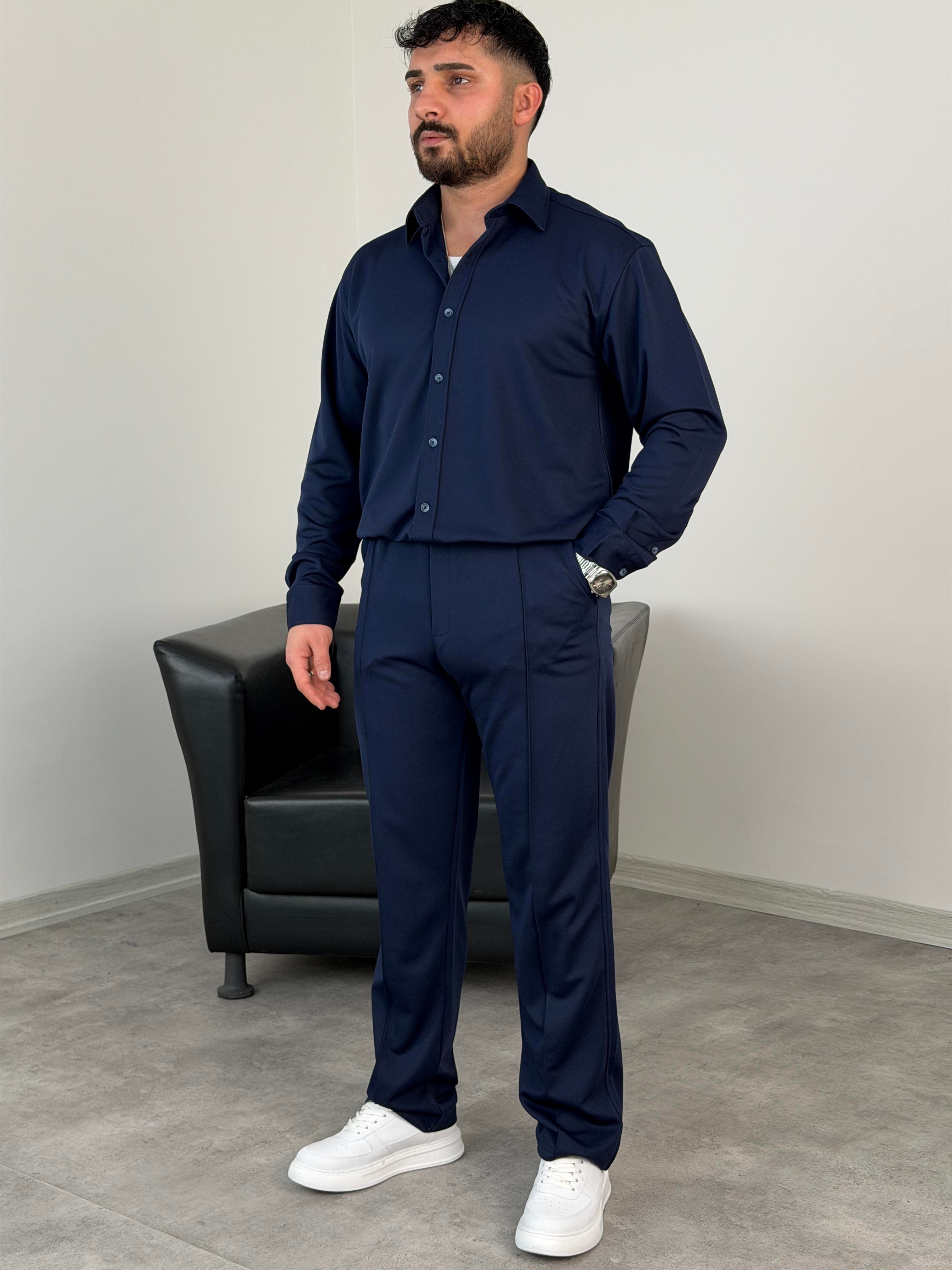 ÇIMA DETALI PREMİUM ÖRME TAKIM LACİVERT