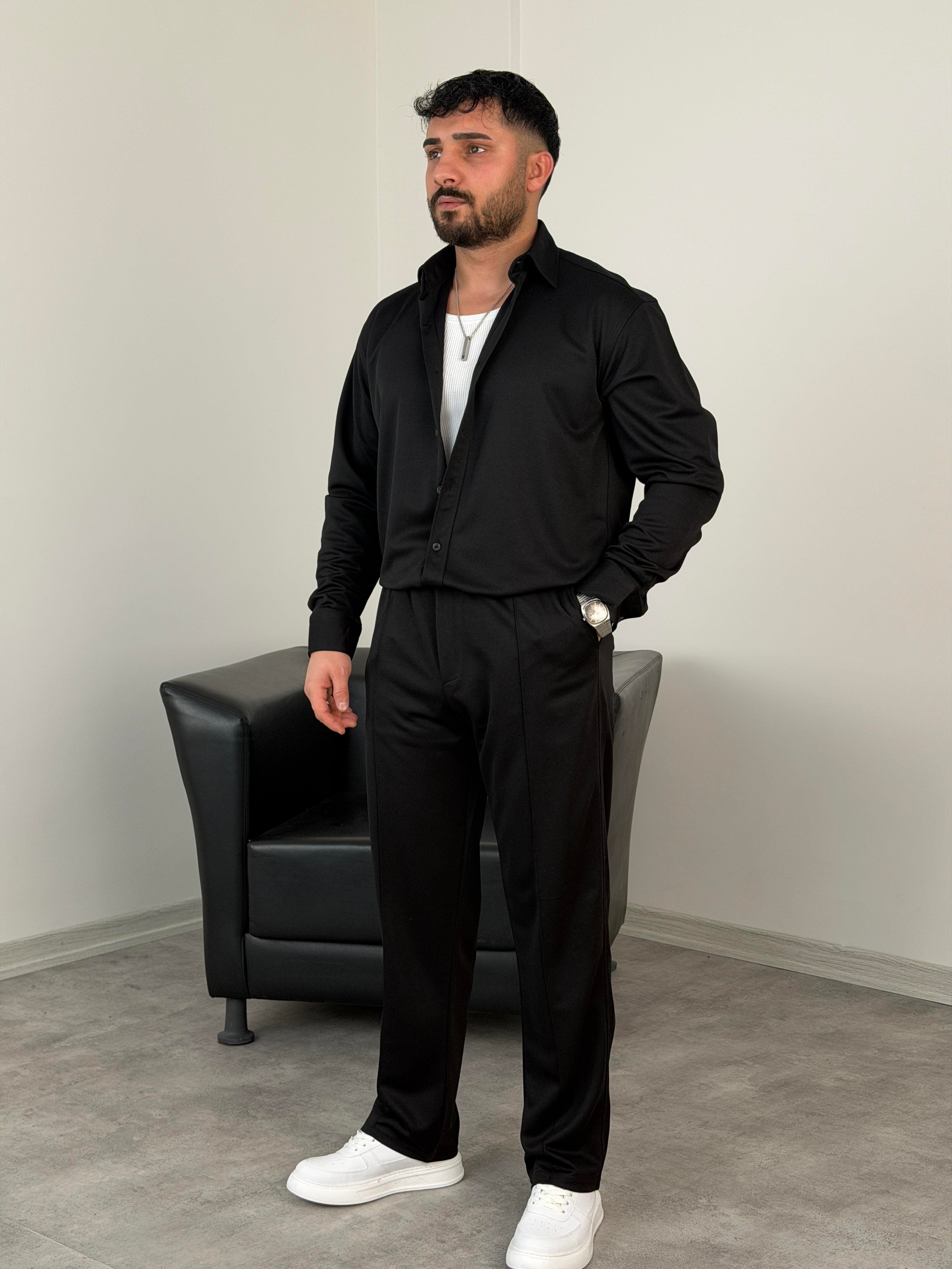 ÇIMA DETALI PREMİUM ÖRME TAKIM SİYAH