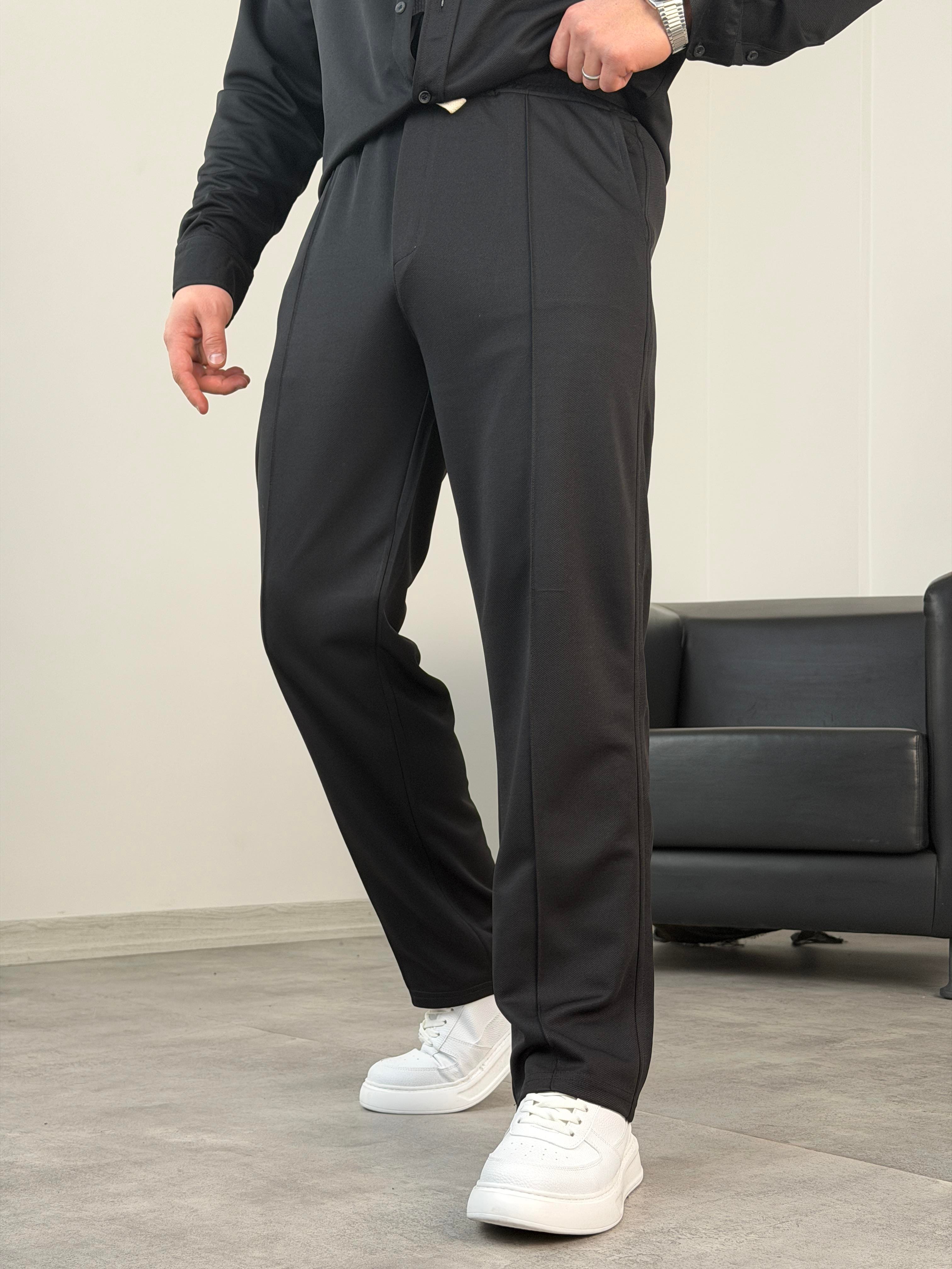 ÇIMA DETALI PREMİUM ÖRME TAKIM SİYAH