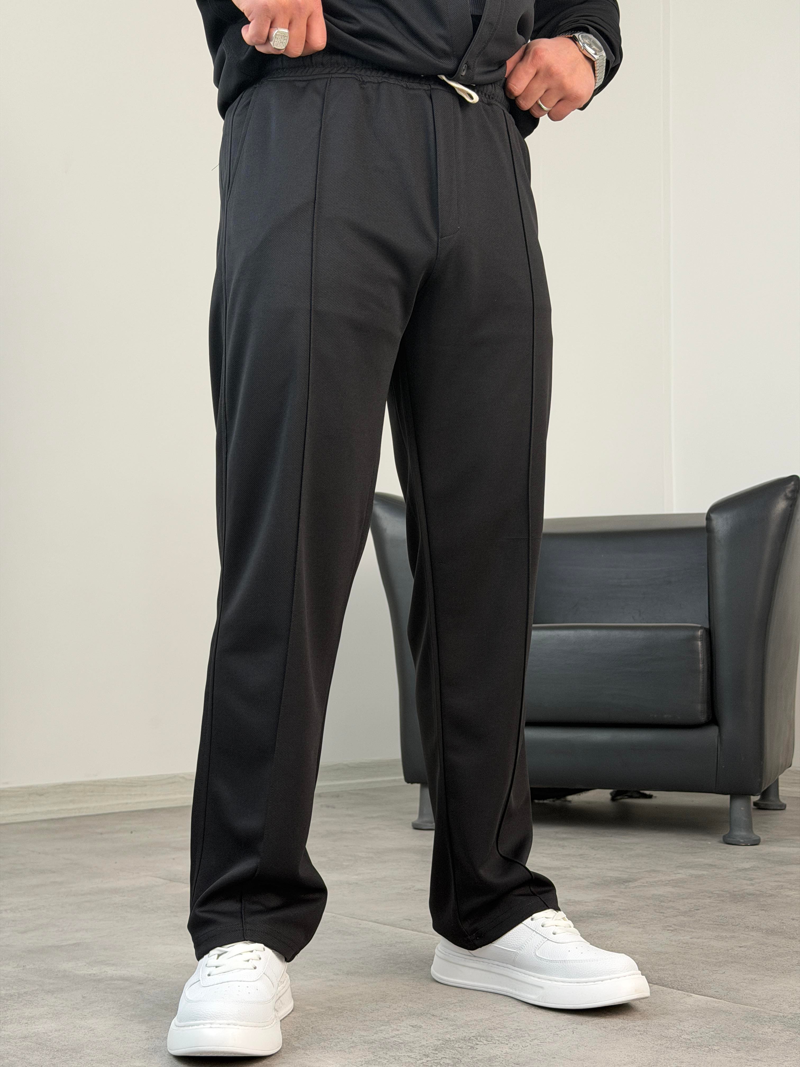 ÇIMA DETALI PREMİUM ÖRME TAKIM SİYAH