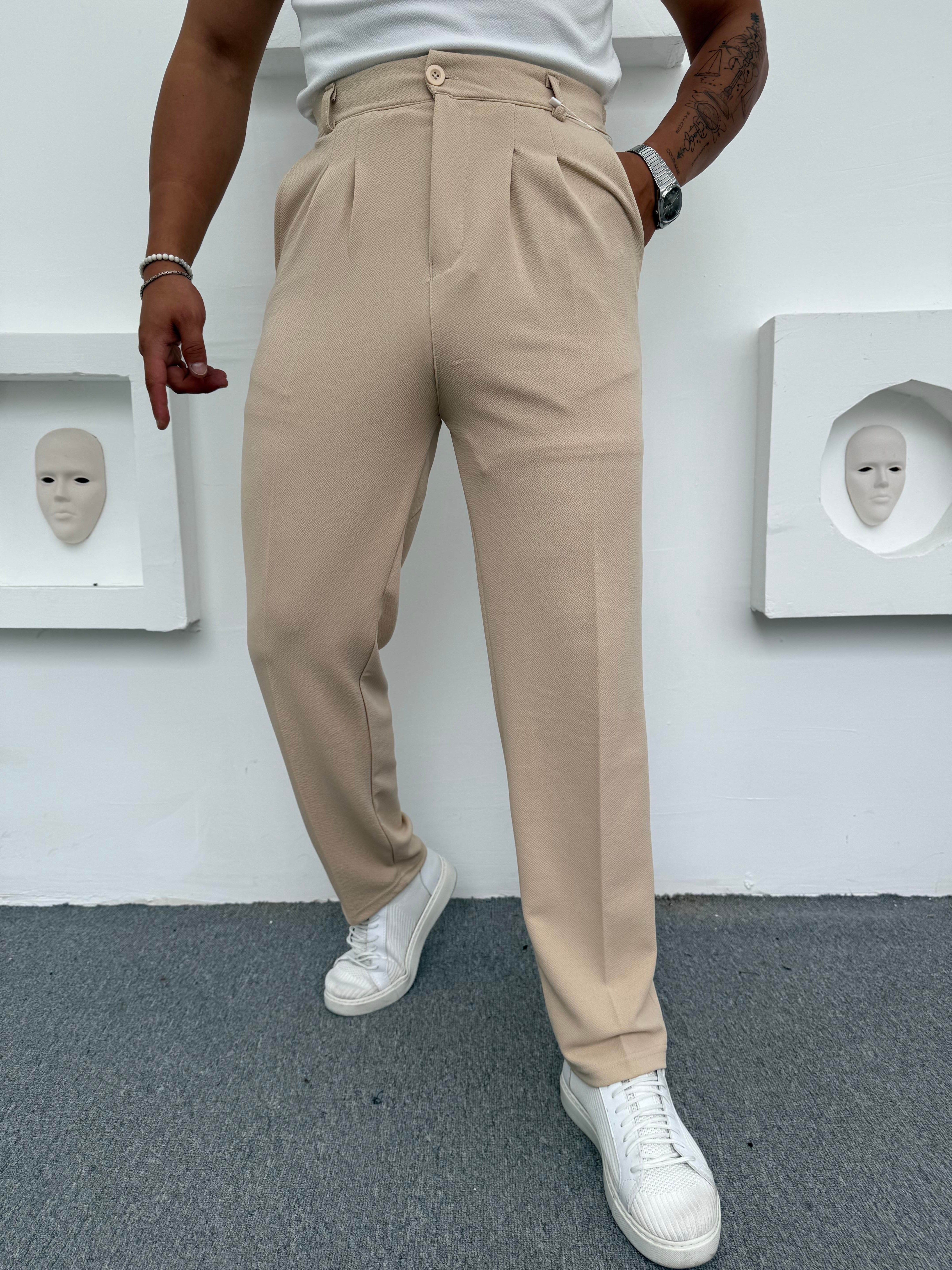 CRAP PİLELİ BAGGY PANTOLON KREM