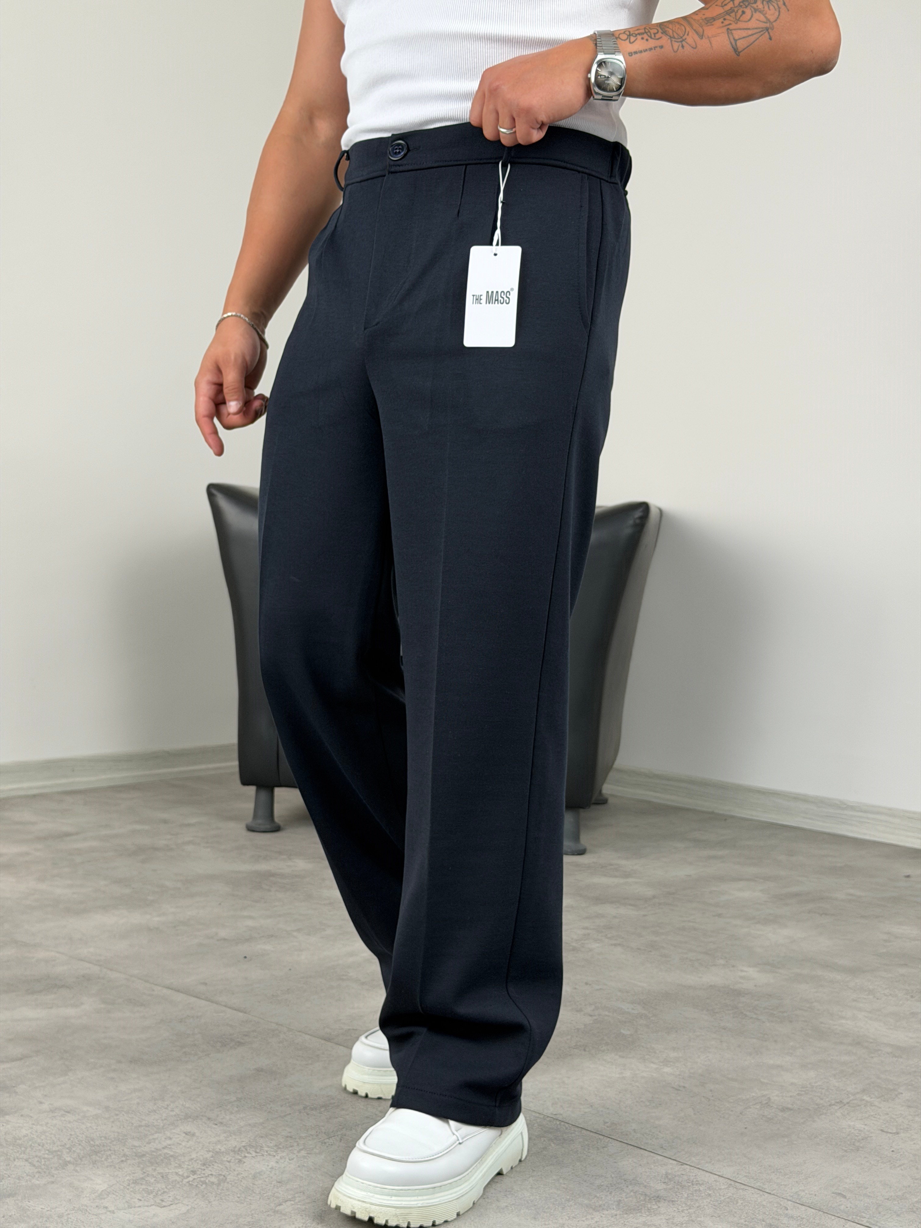 DABIL FACE KUMAŞ PİLELİ BAGGY PANTOLON LACİVERT