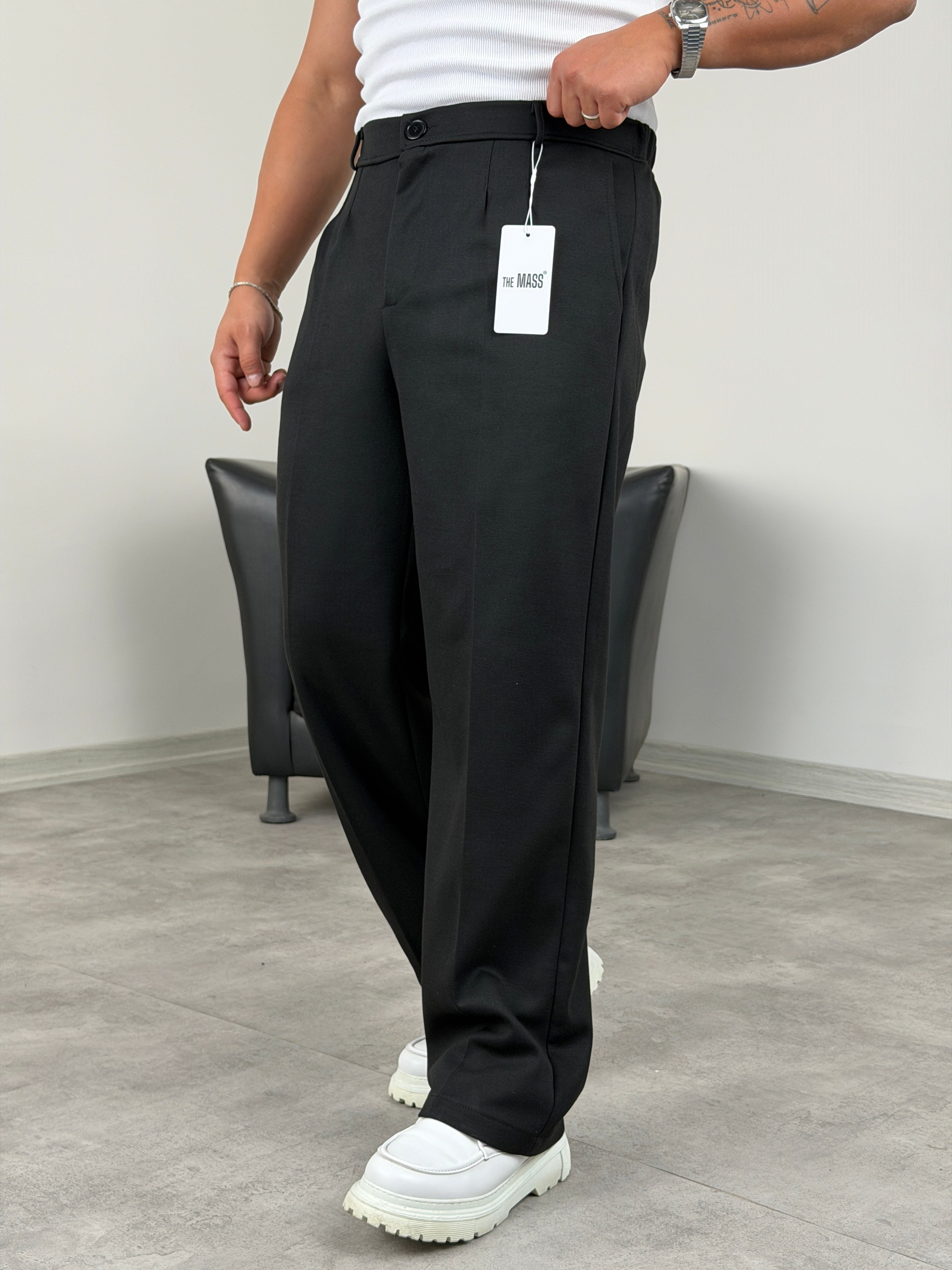 DABIL FACE KUMAŞ PİLELİ BAGGY PANTOLON SİYAH