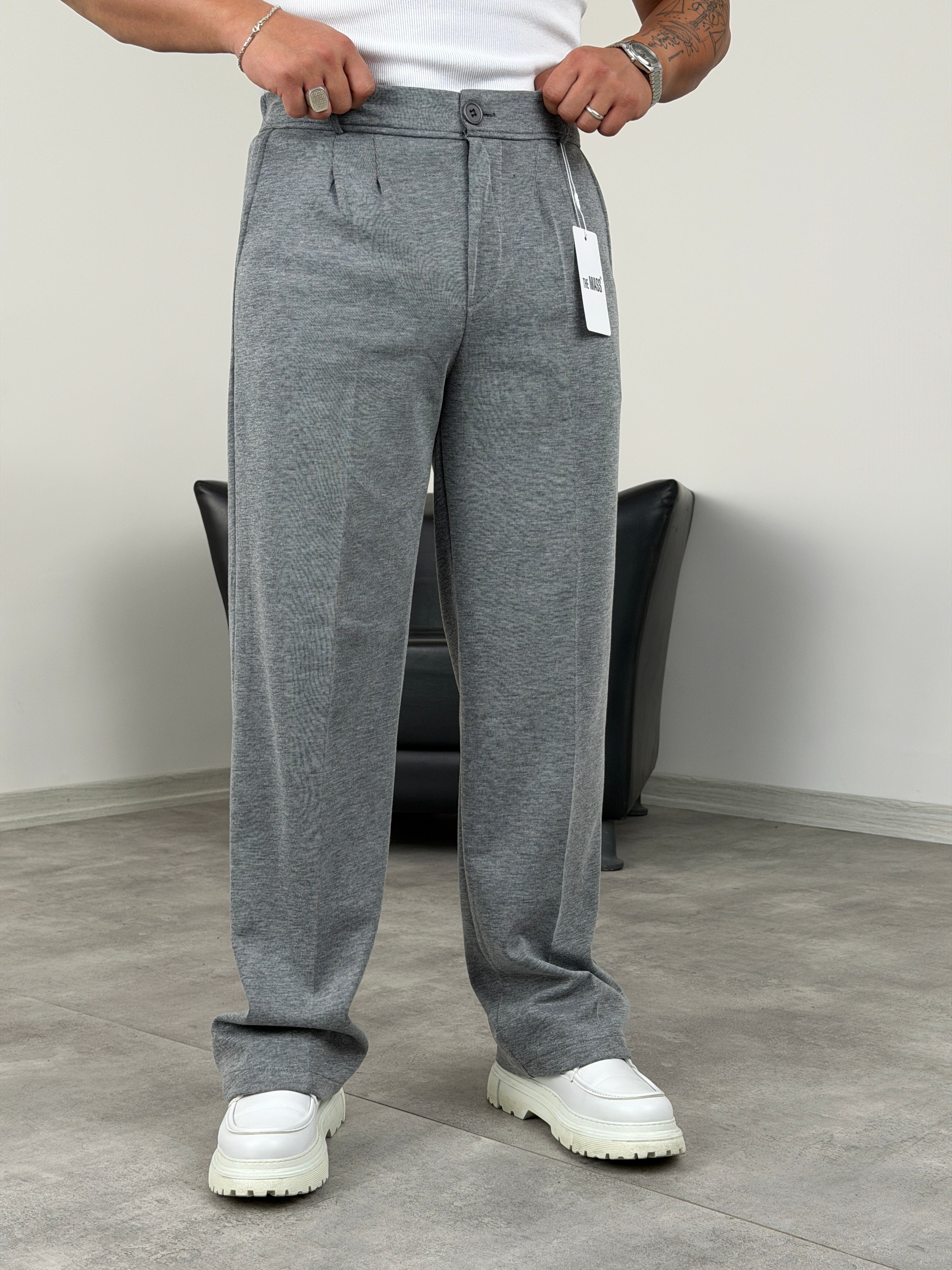 DABIL FACE KUMAŞ PİLELİ BAGGY PANTOLON KOYU GRİ