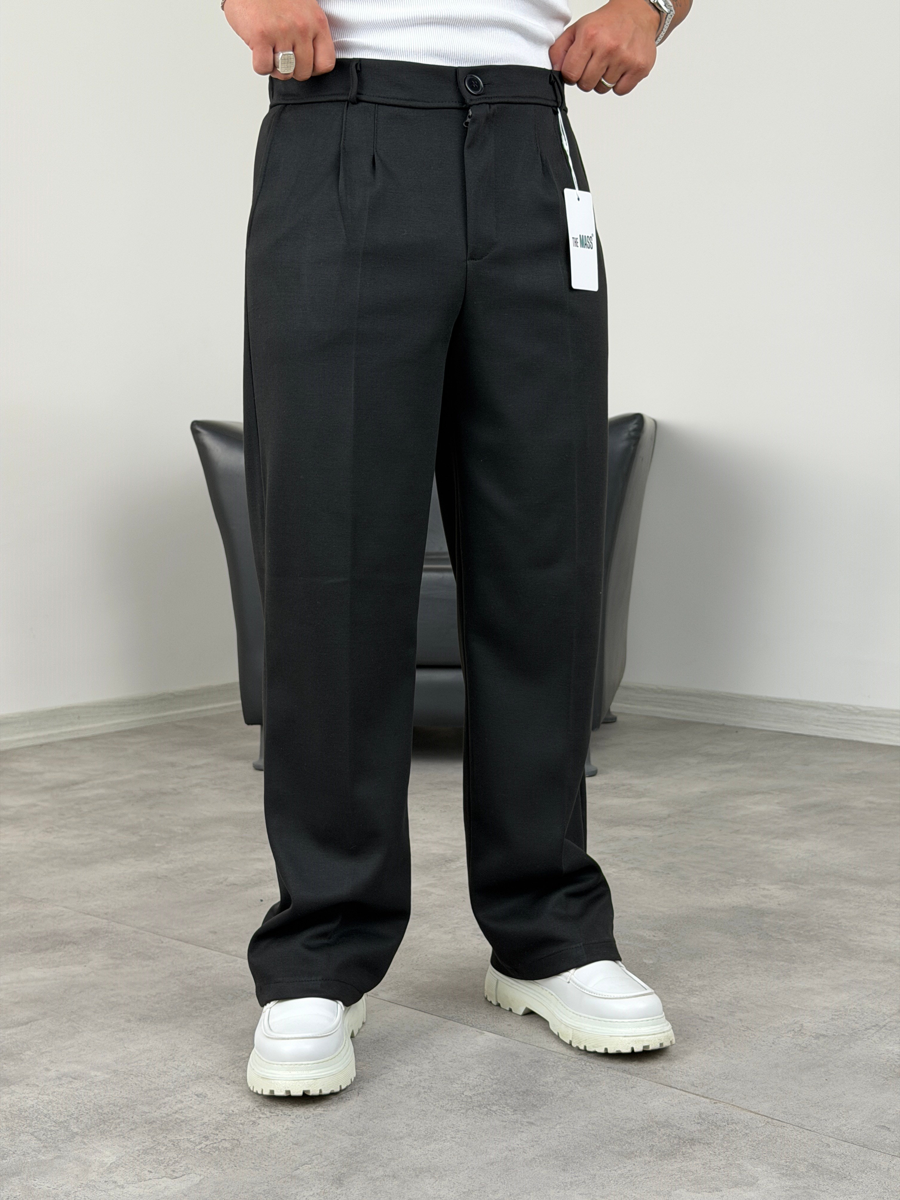 DABIL FACE KUMAŞ PİLELİ BAGGY PANTOLON SİYAH