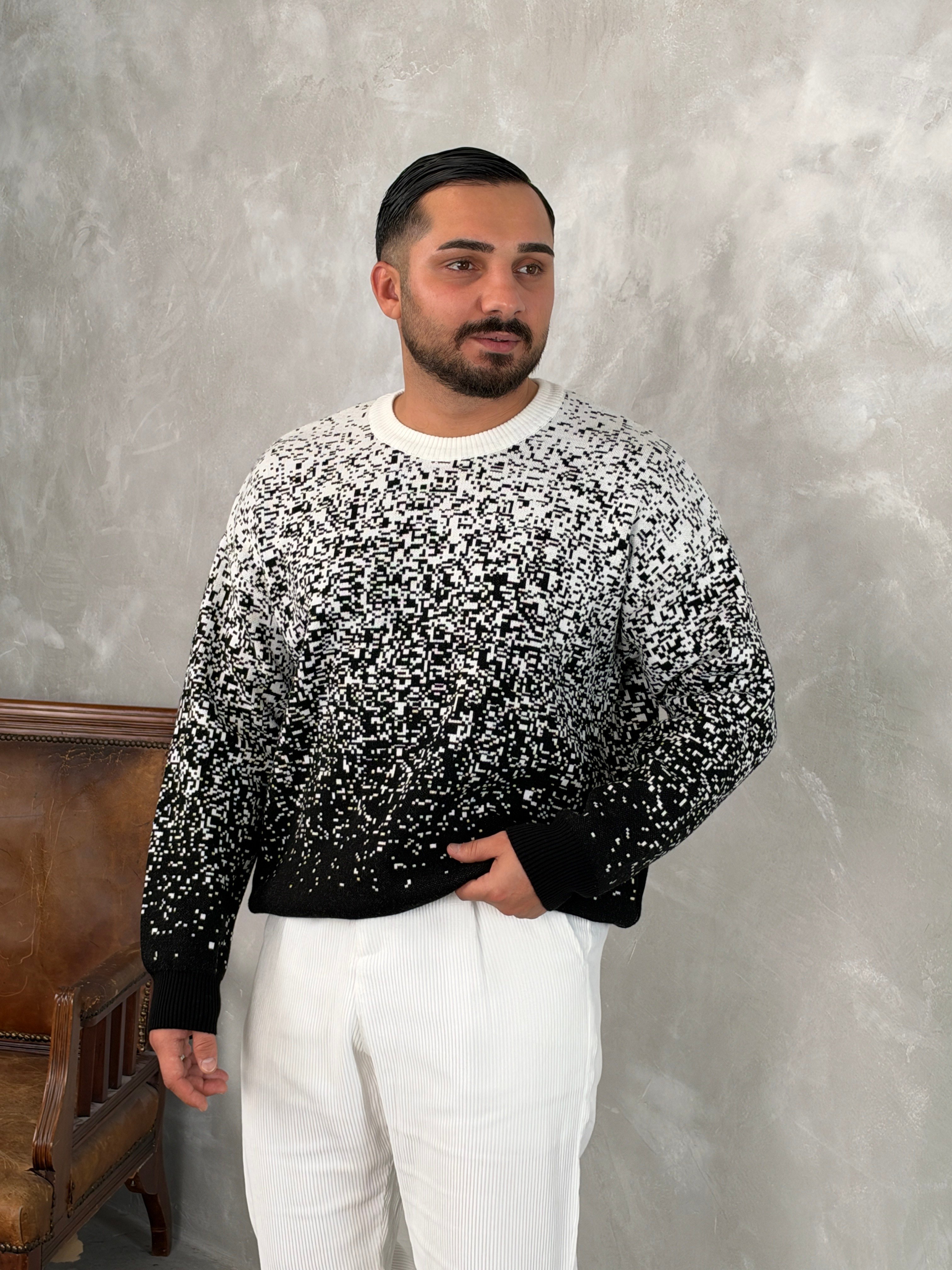 Desenli %100 Triko Yüksek Kalite Sweatshirt Siyah
