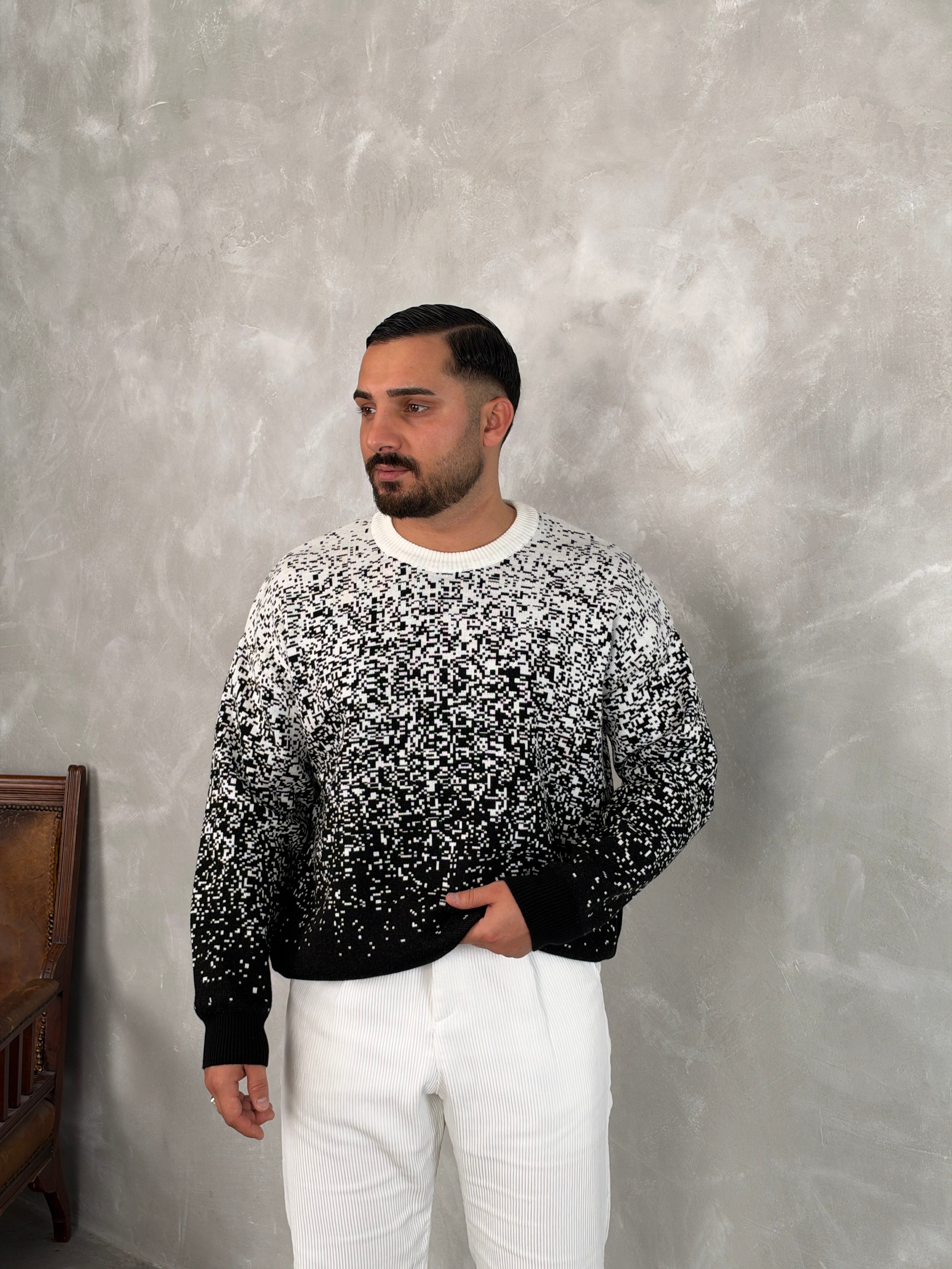 Desenli %100 Triko Yüksek Kalite Sweatshirt Siyah