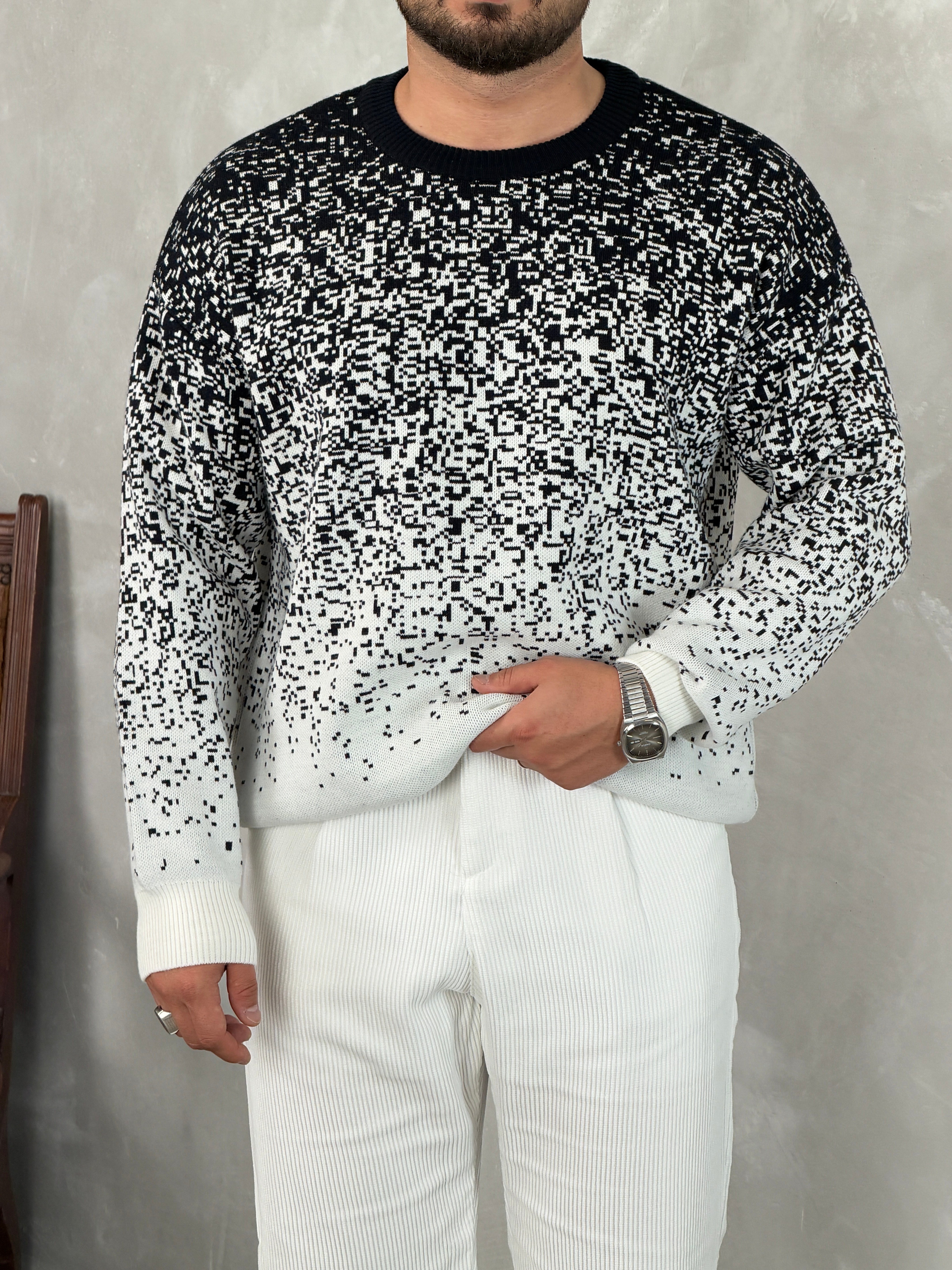 Desenli %100 Triko Yüksek Kalite Sweatshirt Lacivert