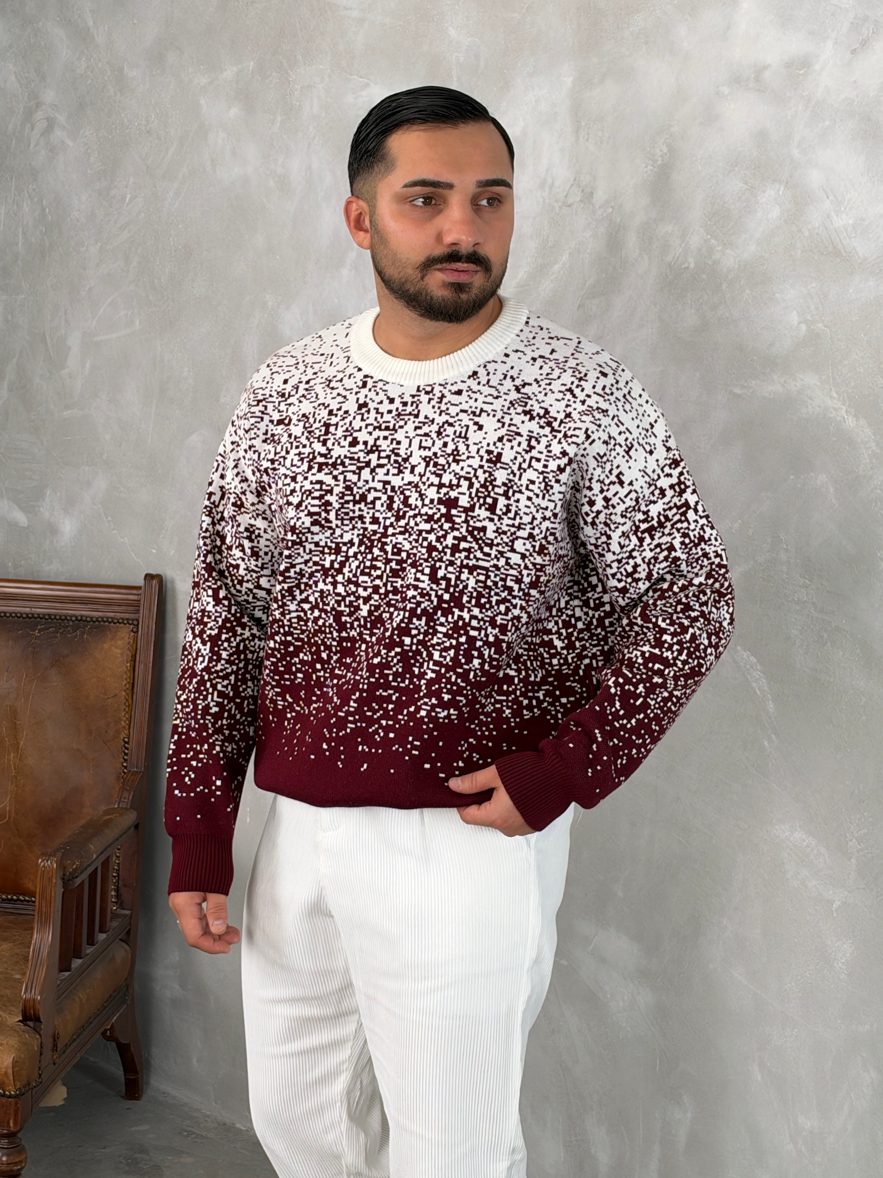 Desenli %100 Triko Yüksek Kalite Sweatshirt Bordo