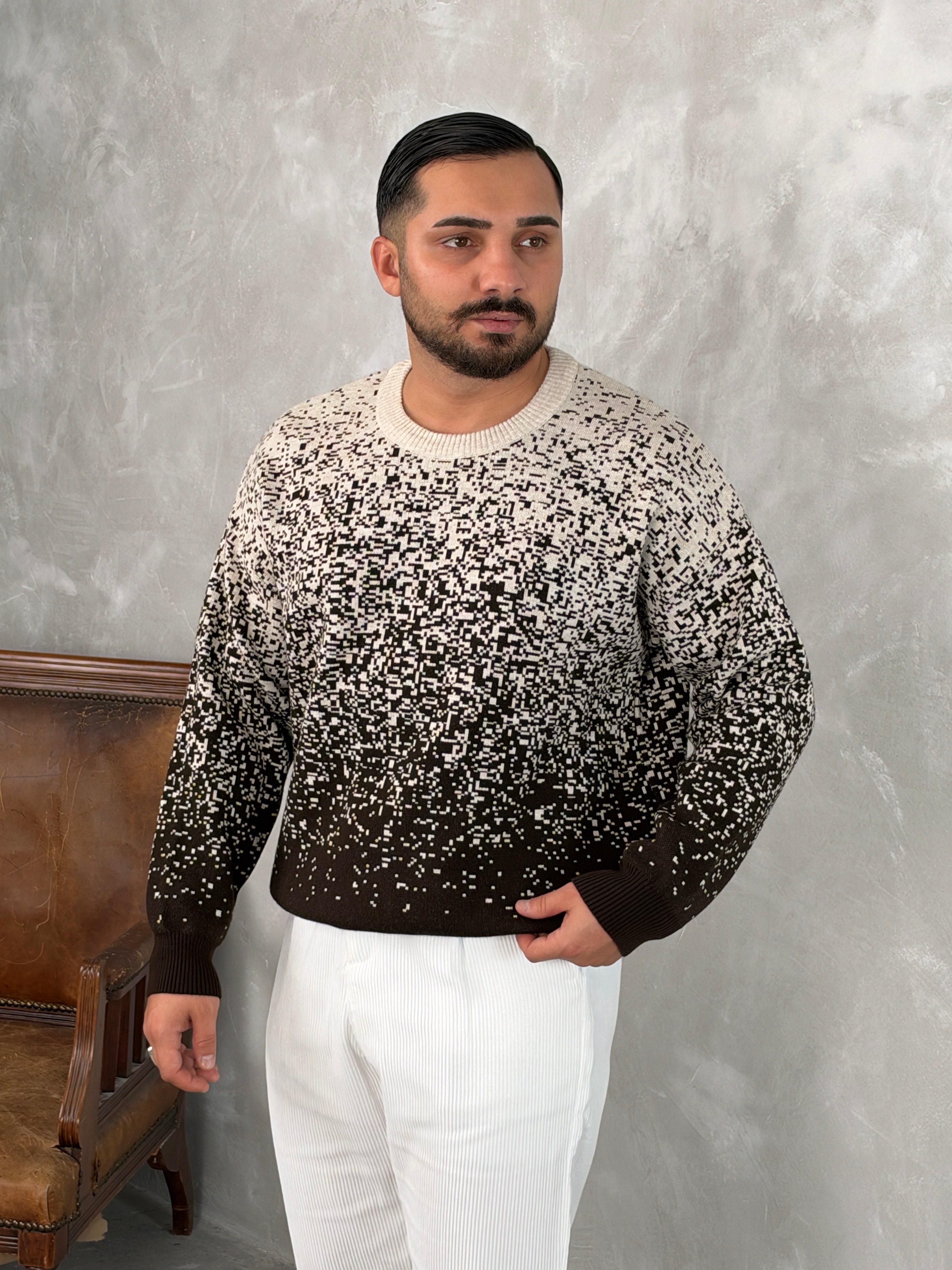 Desenli %100 Triko Yüksek Kalite Sweatshirt Kahverengi