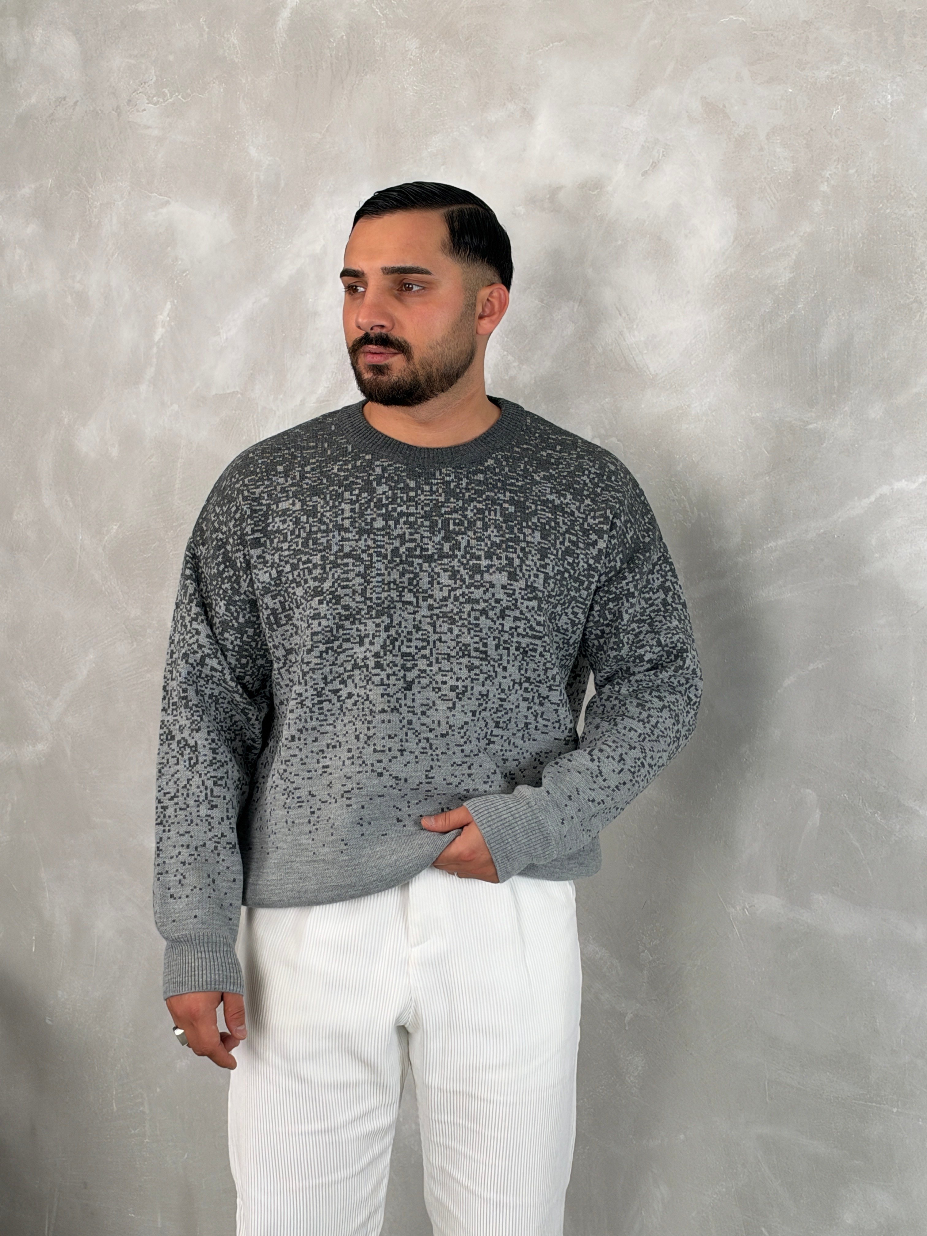 Desenli %100 Triko Yüksek Kalite Sweatshirt Gri