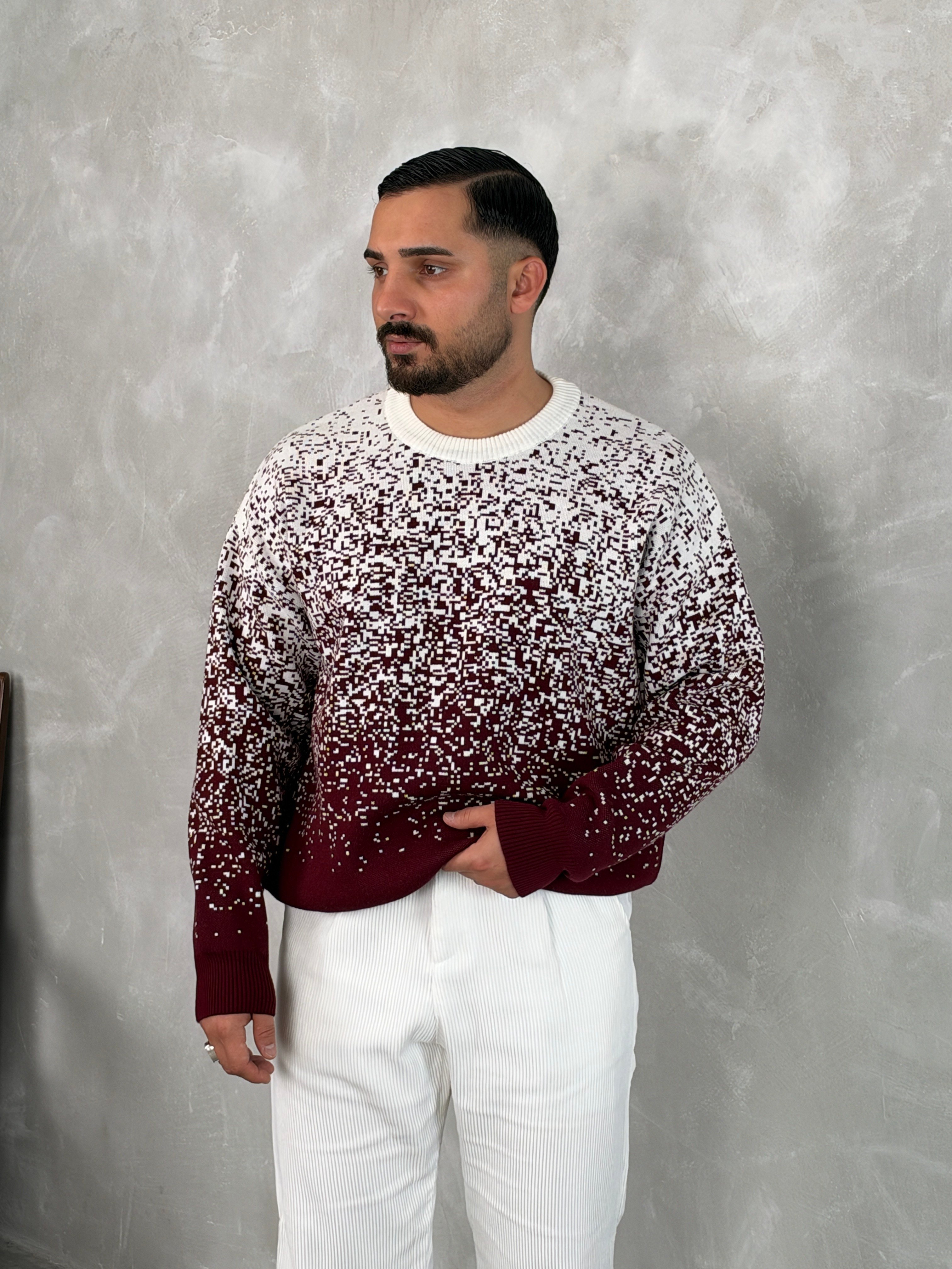 Desenli %100 Triko Yüksek Kalite Sweatshirt Bordo