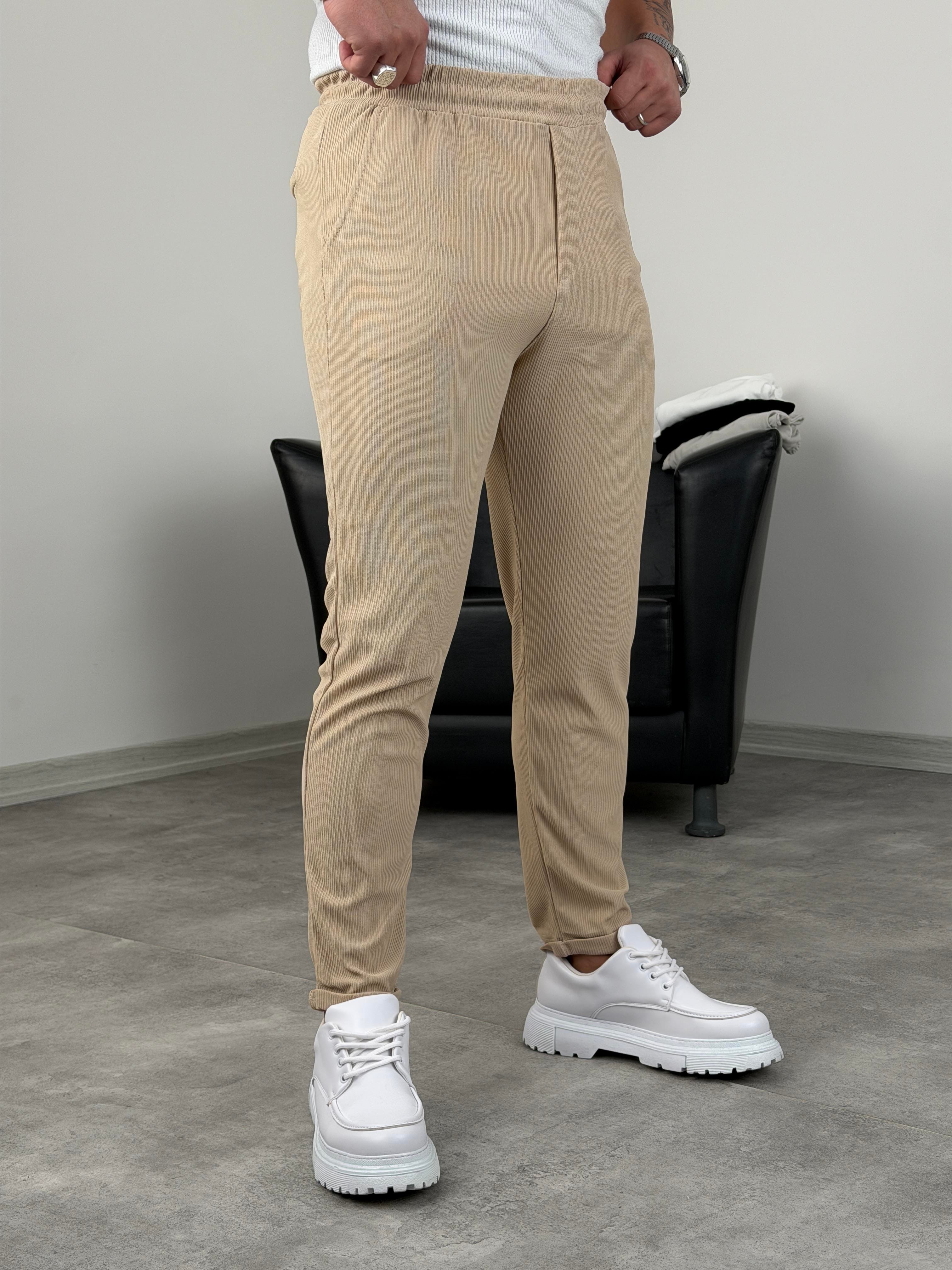 DUBLE PAÇA FİTİLLİ JOGGER PANTOLON BEJ