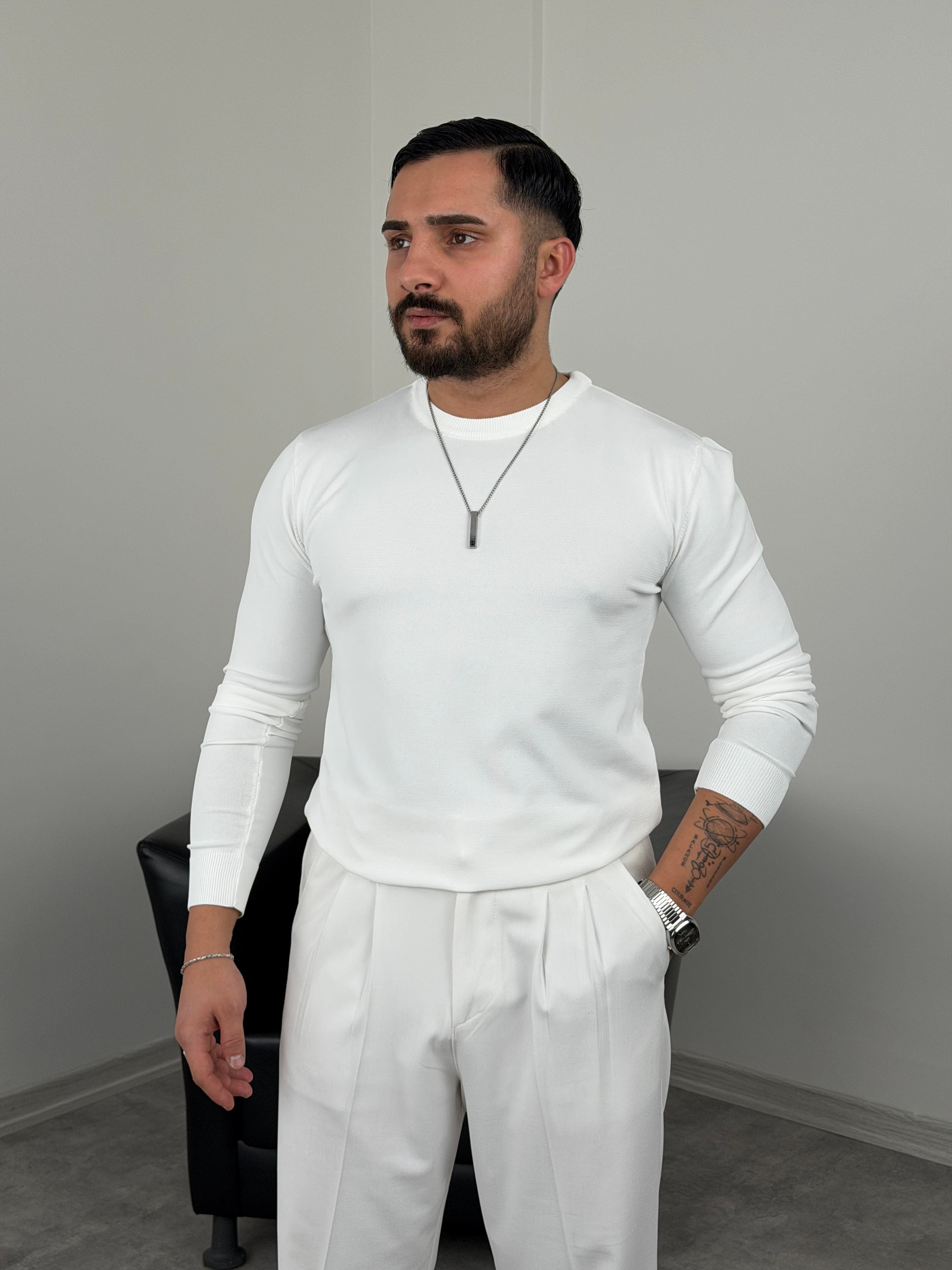ELMAS KUMAŞ BASİC TRİKO SWEATSHİRT BEYAZ