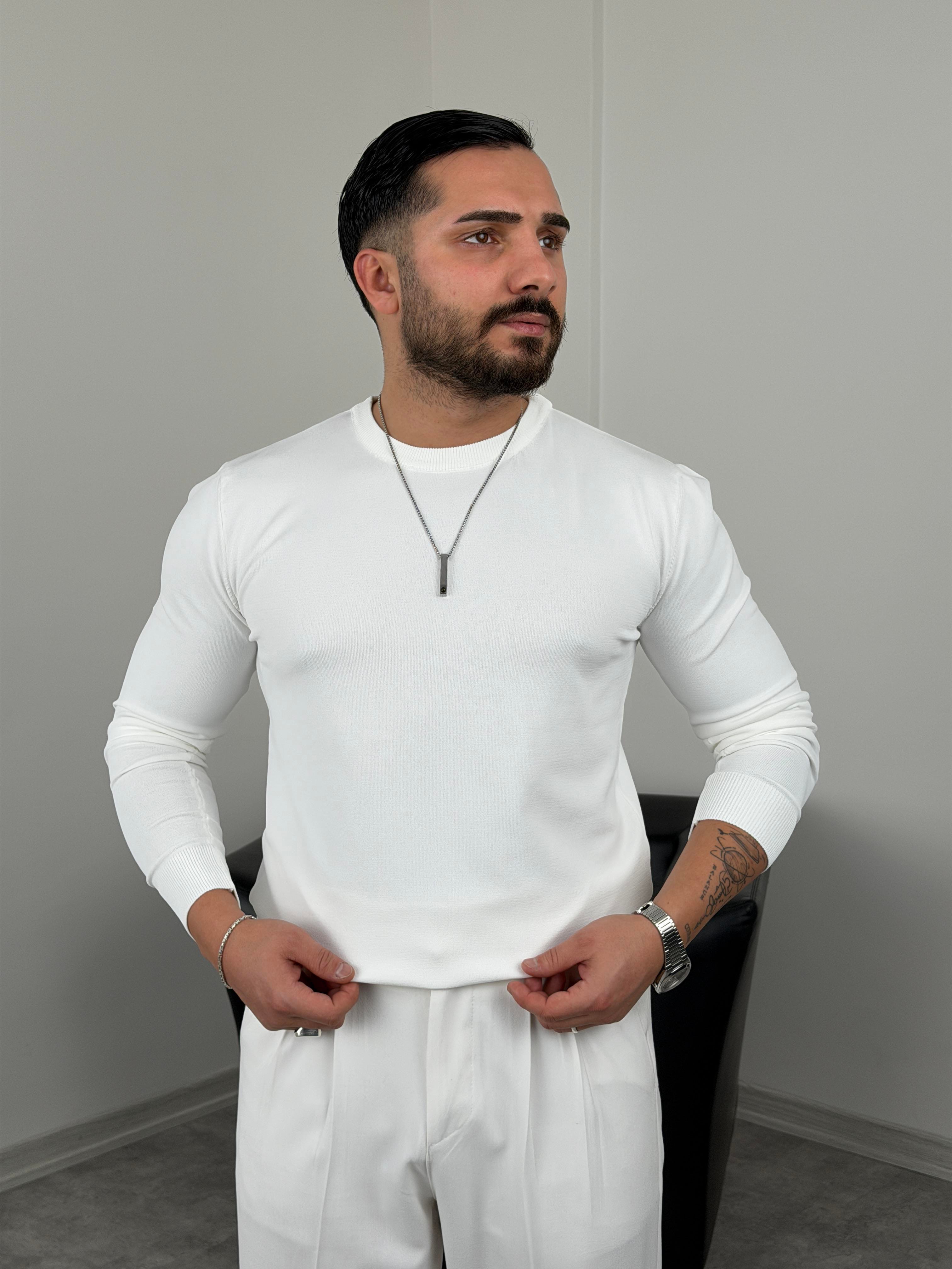 ELMAS KUMAŞ BASİC TRİKO SWEATSHİRT BEYAZ
