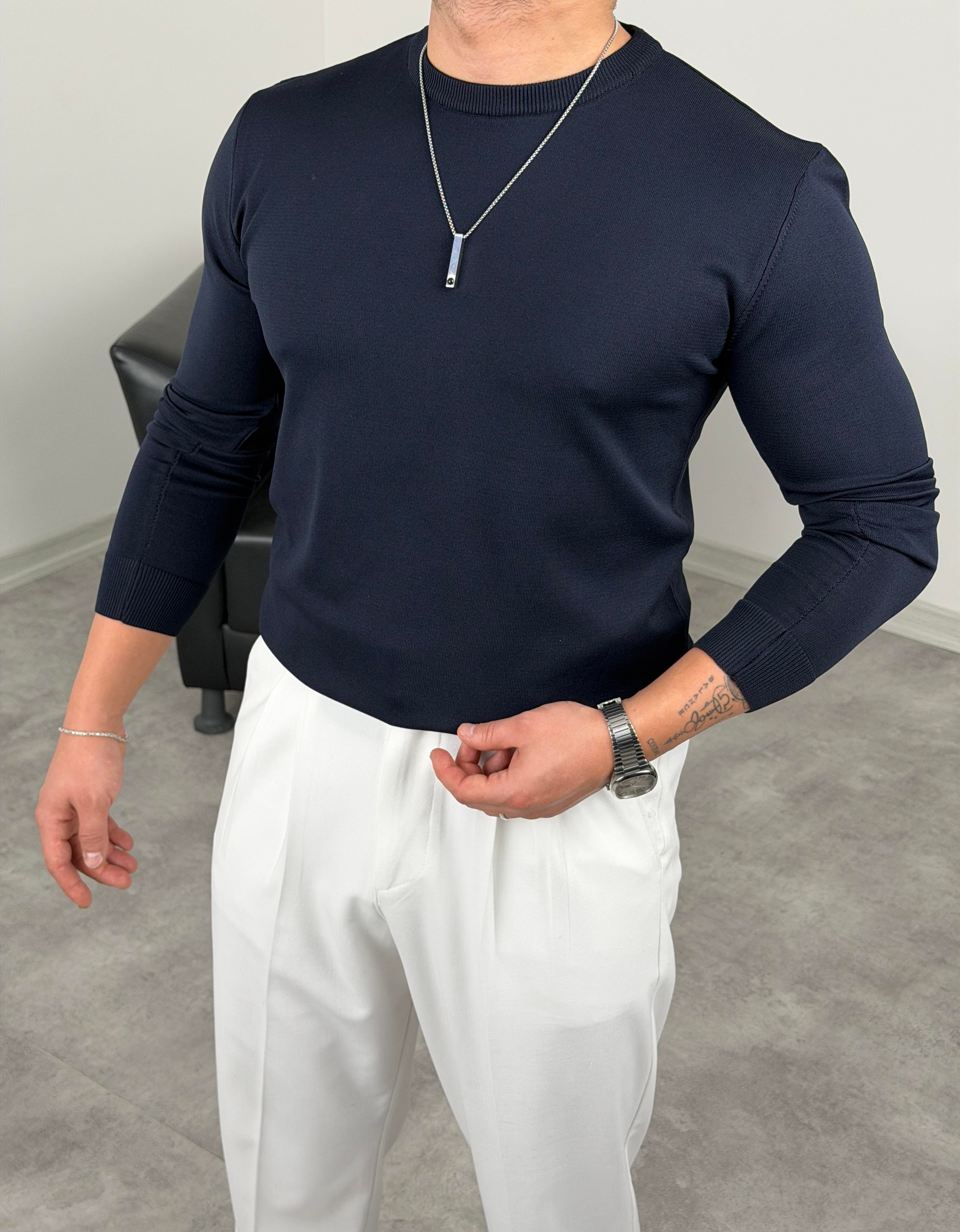 ELMAS KUMAŞ BASİC TRİKO SWEATSHİRT LACİVERT