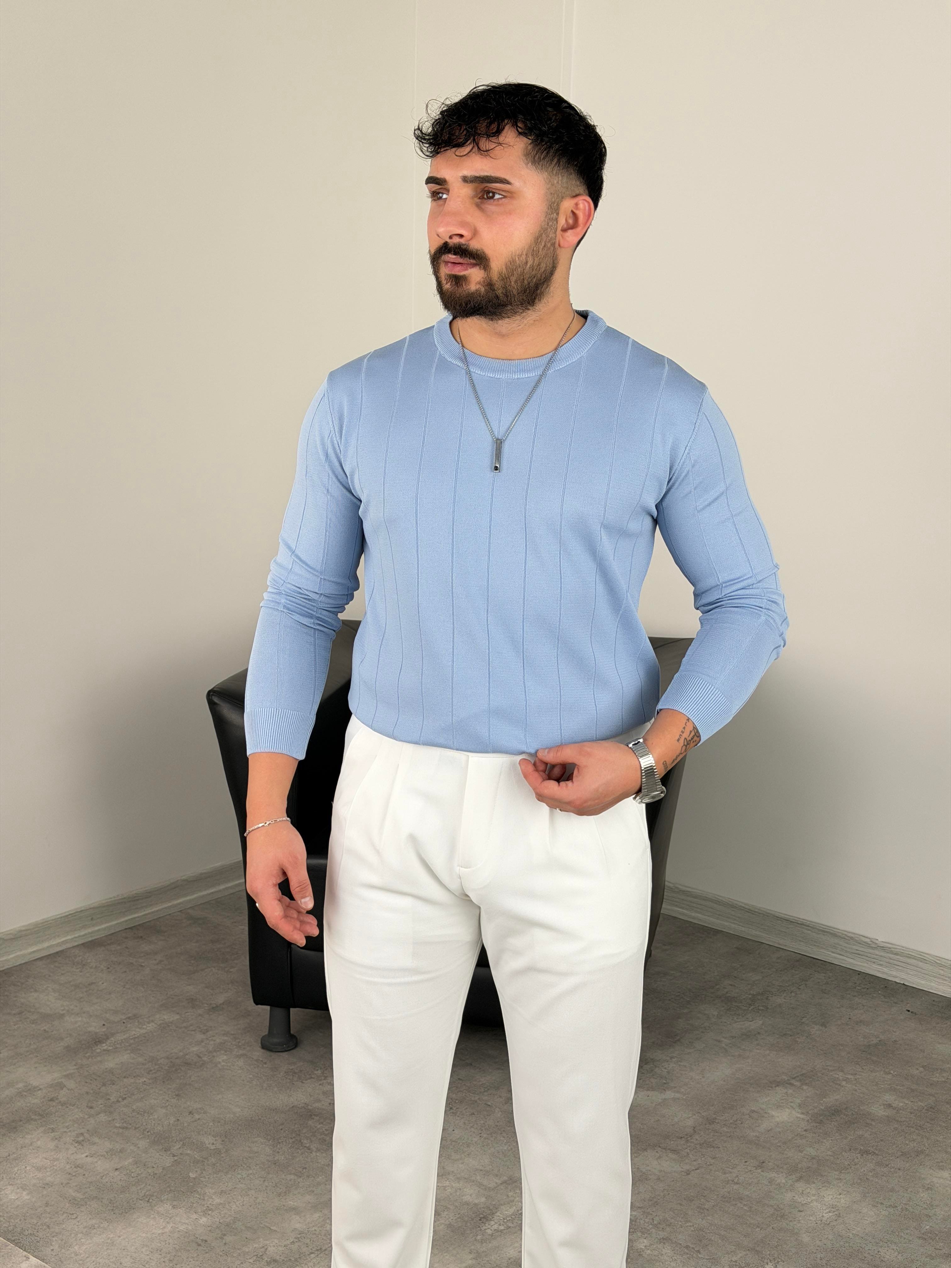 ELMAS KUMAŞ ÇİZGİLİ TRİKO SWEATSHİRT BEBE MAVİSİ