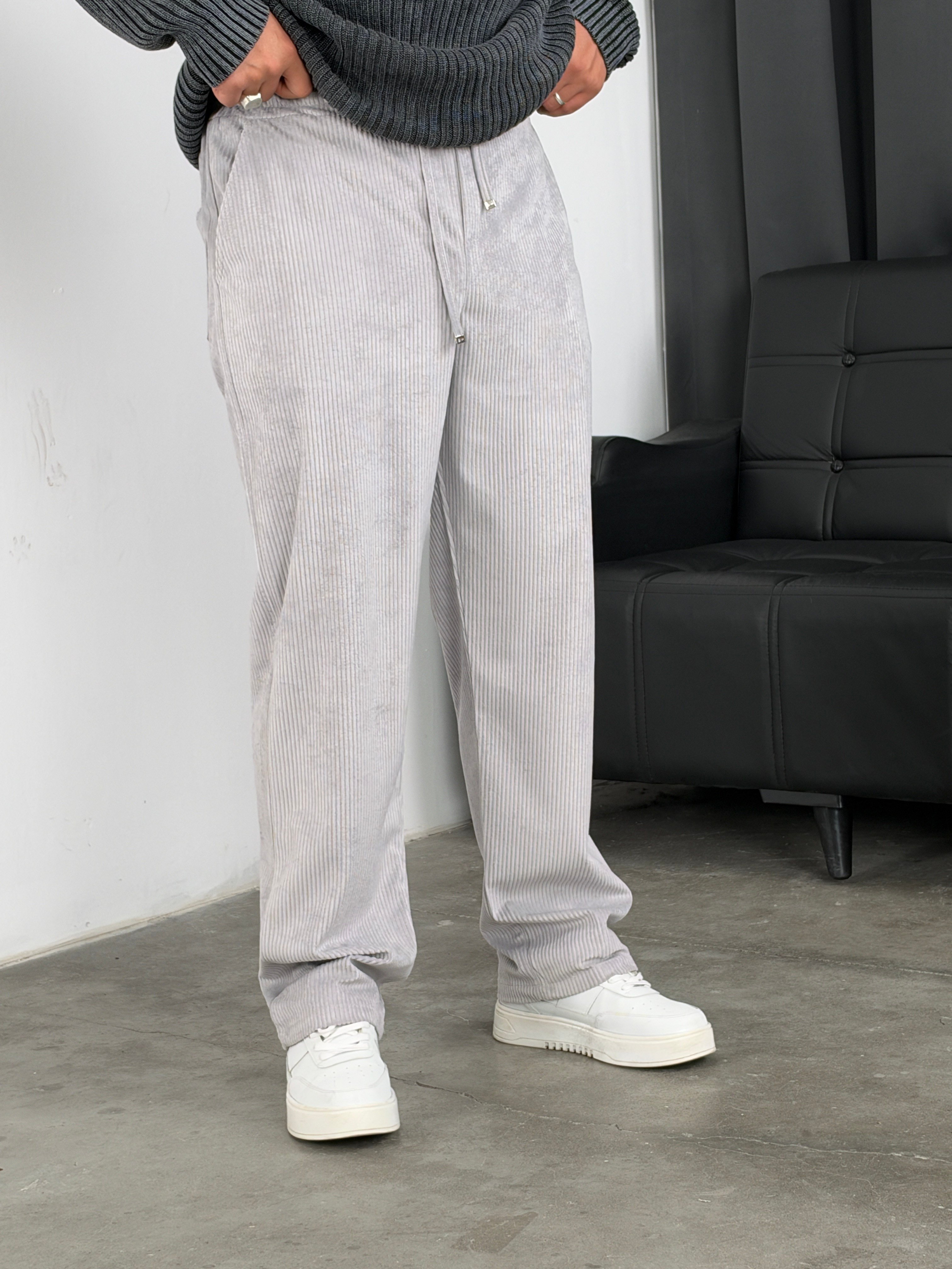 HL  Beli Lastik Kadife Baggy Pantolon Gri