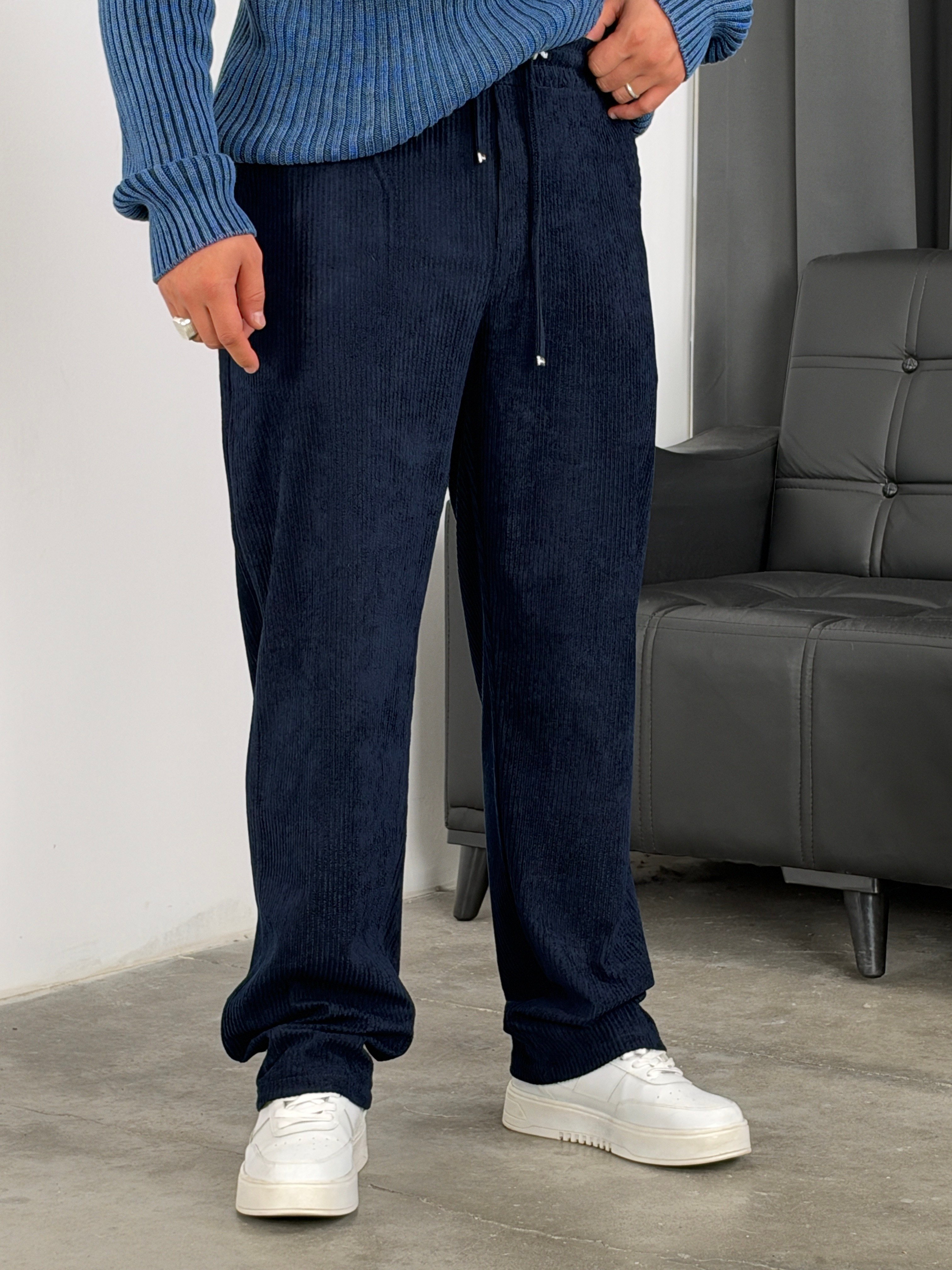 HL  Beli Lastik Kadife Baggy Pantolon Lacivert