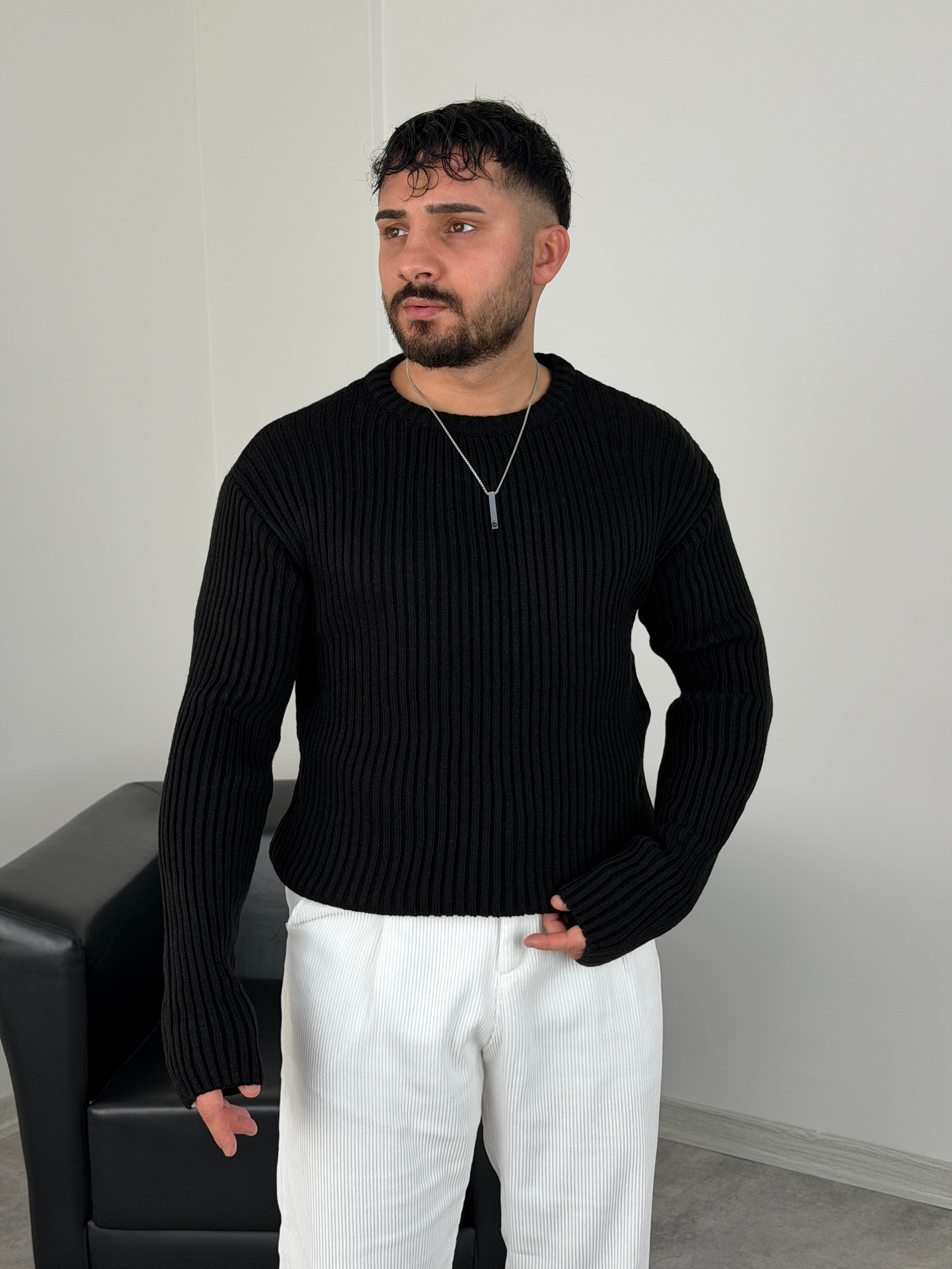 KALIN FİTİLLİ OVERSİZE TRİKO BİSİKLET YAKA SİYAH