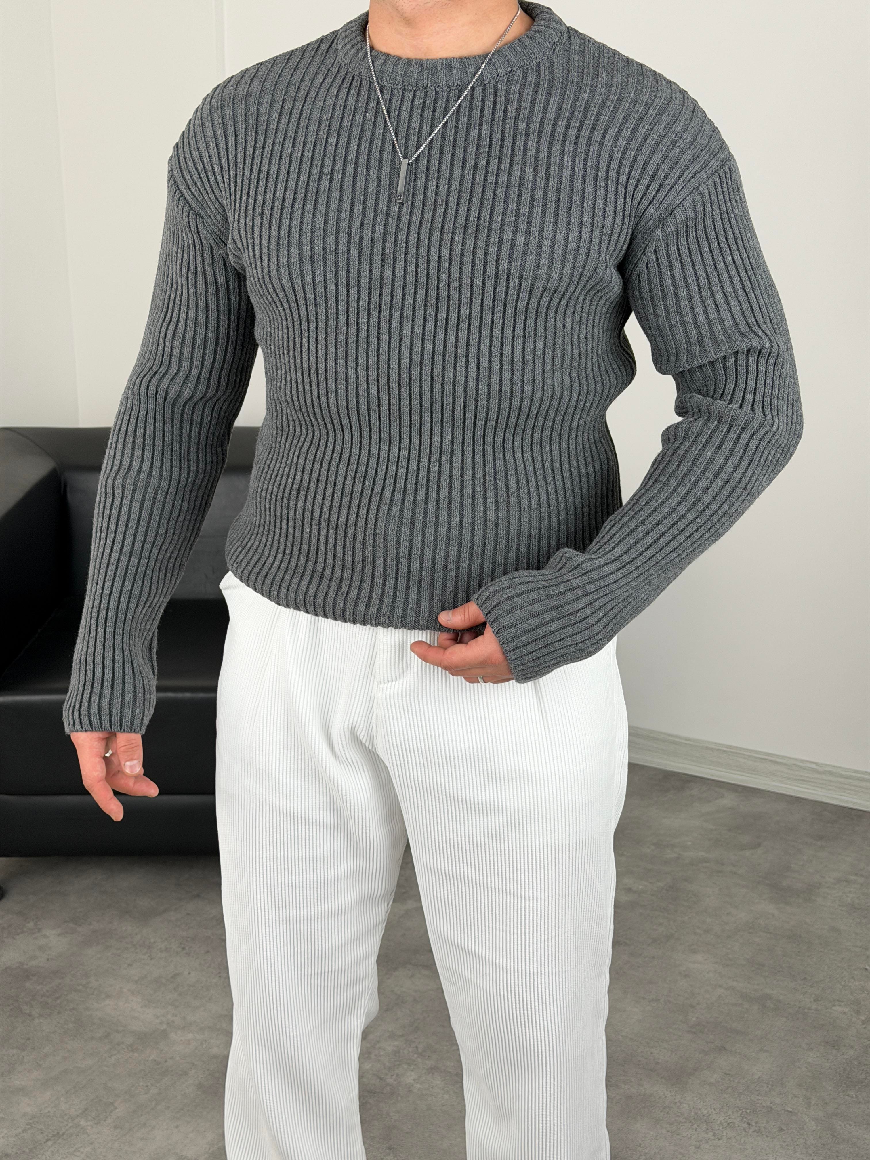 KALIN FİTİLLİ OVERSİZE TRİKO BİSİKLET YAKA ANTRASİT