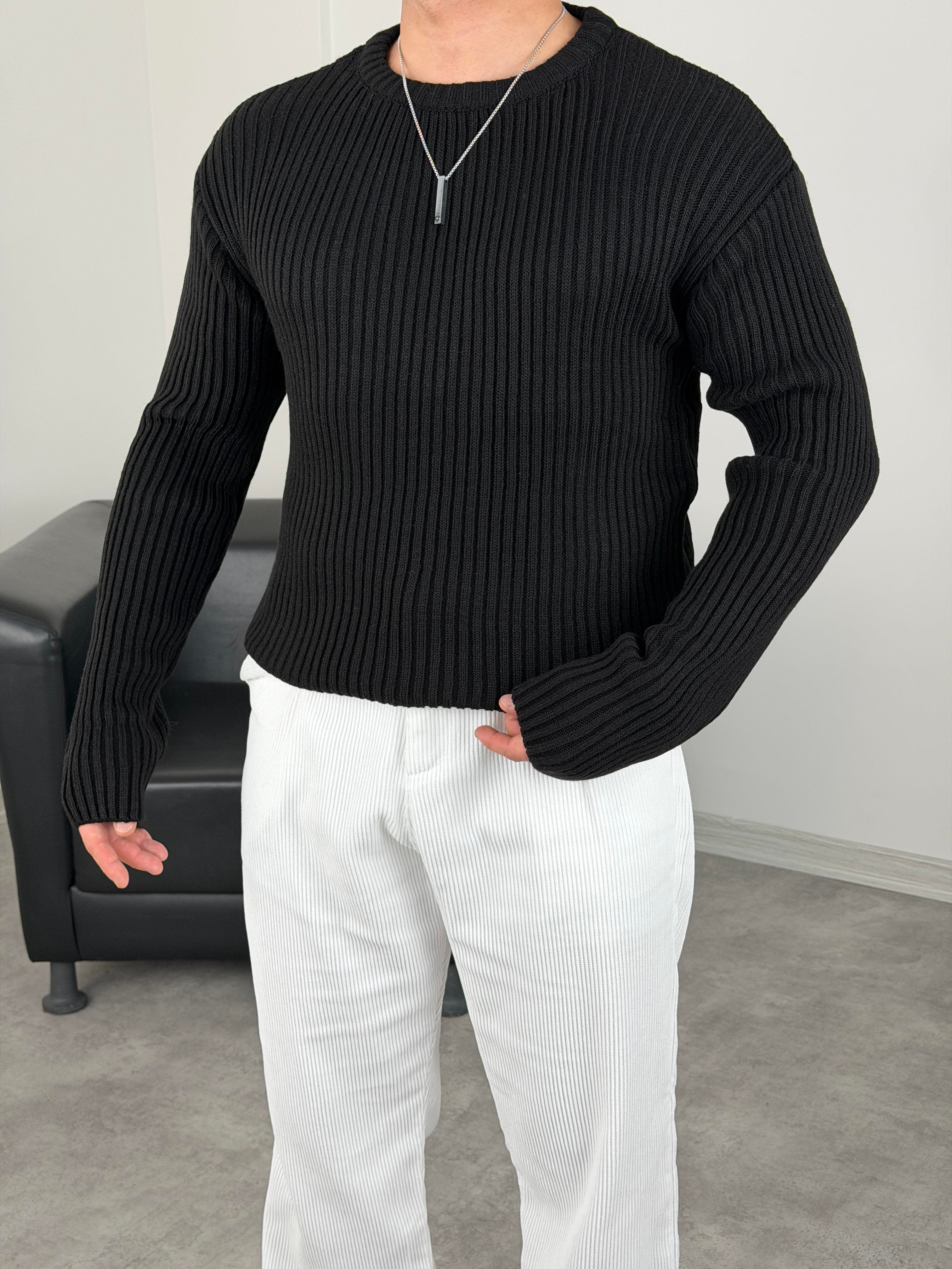 KALIN FİTİLLİ OVERSİZE TRİKO BİSİKLET YAKA SİYAH