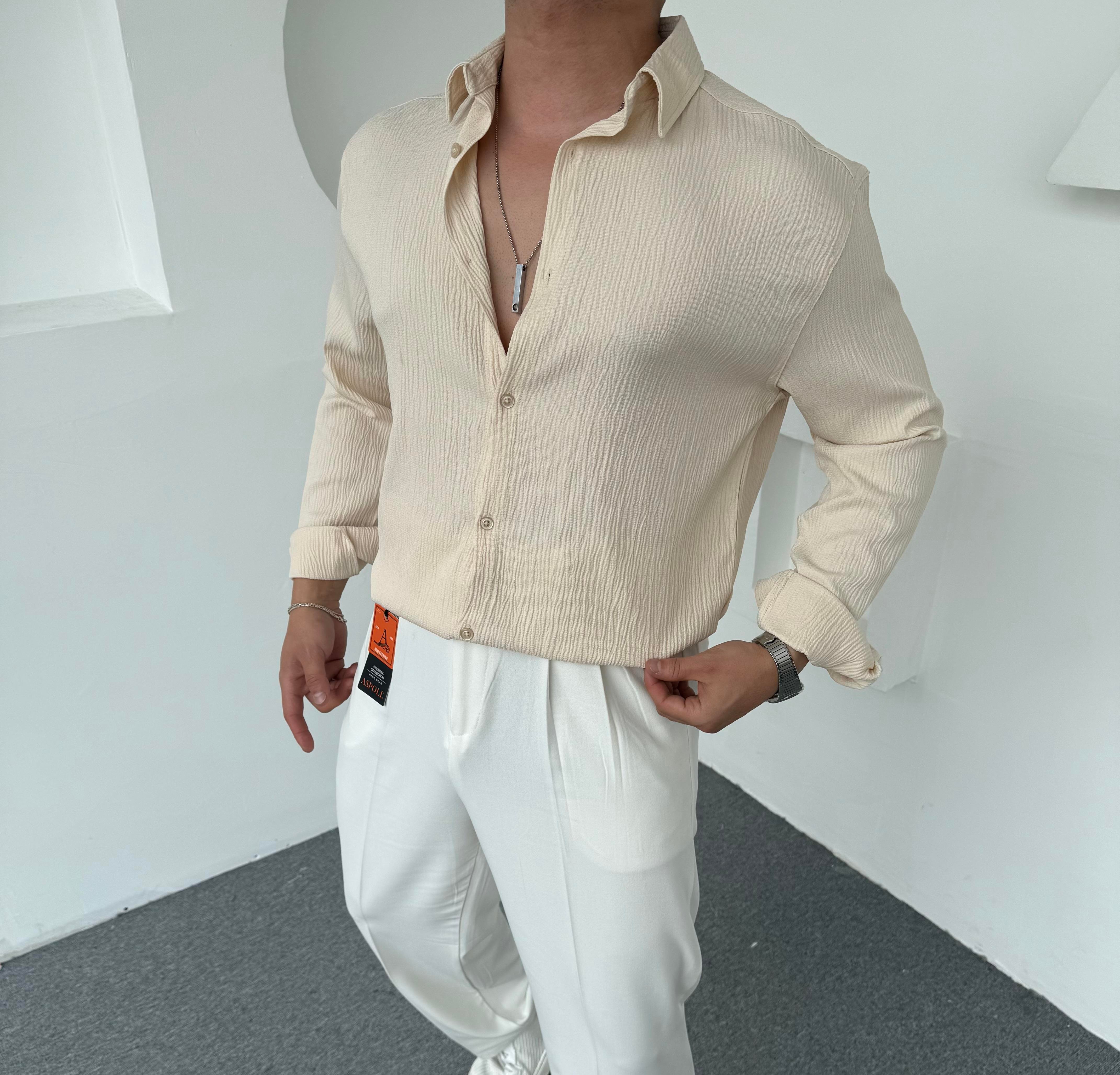 Kırinkıl Desen İthal Gömlek Krem