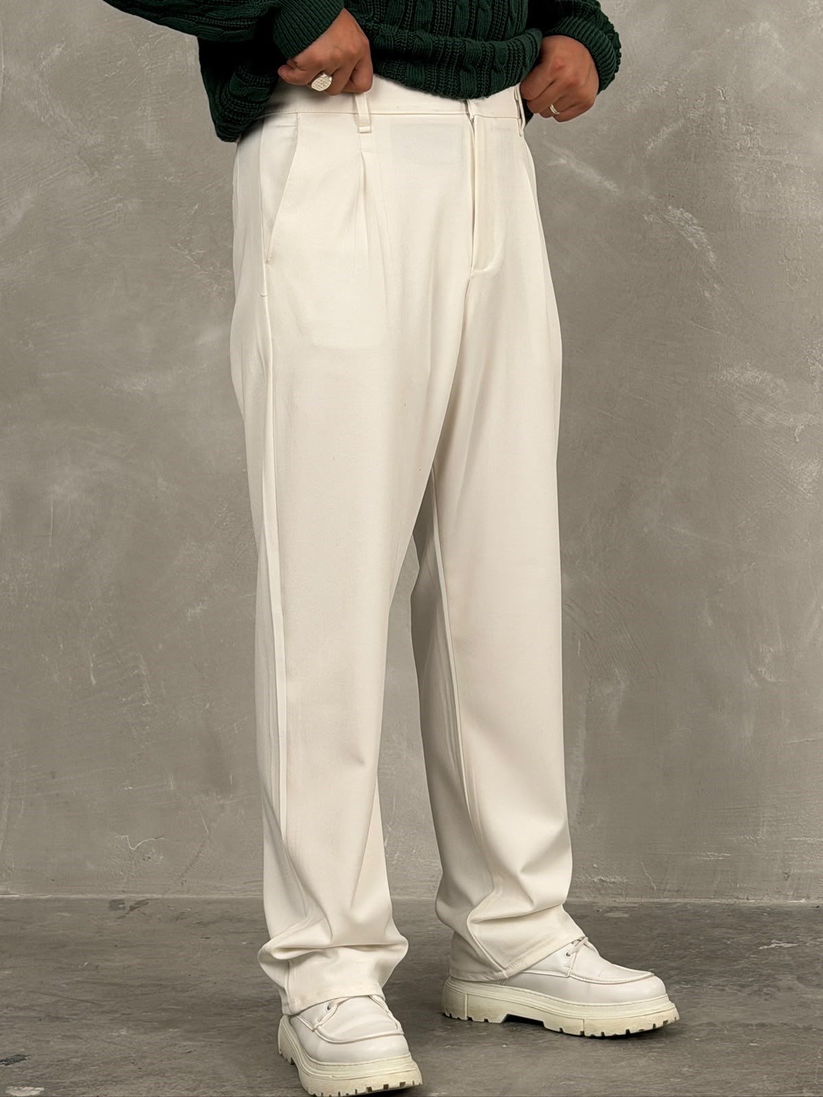 Kışlık Gabardin Baggy Pantolon Beyaz