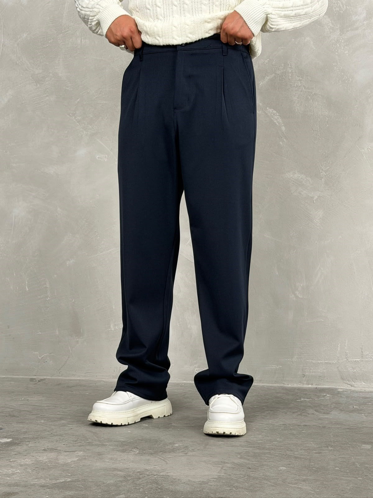 Kışlık Gabardin Baggy Pantolon Lacivert